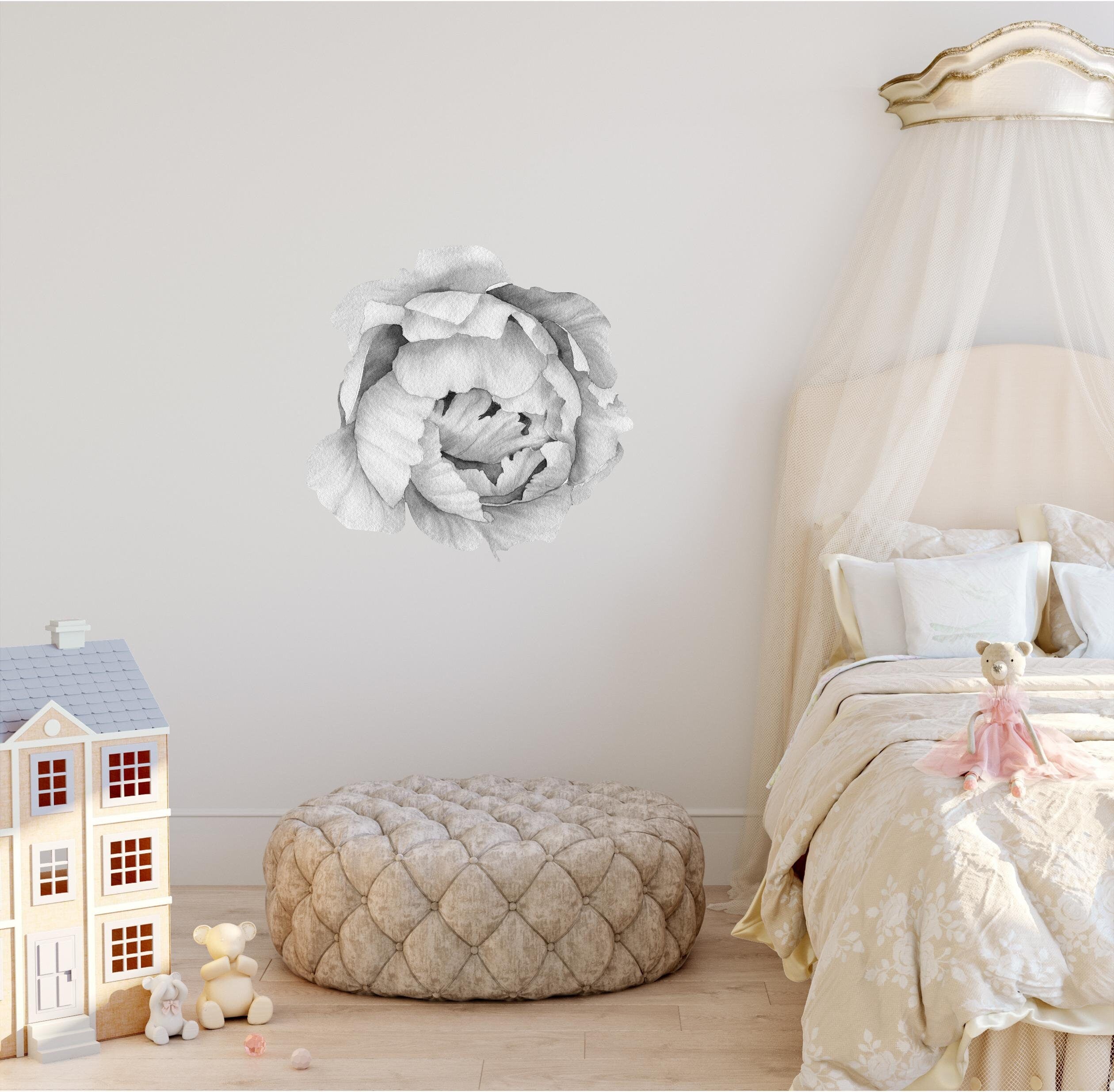 Black & White Peony #5 Removable Wall Decal Individual Blooming Peonies Baby Girl Room Nursery Decor - Customize your own Wall Sticker Set