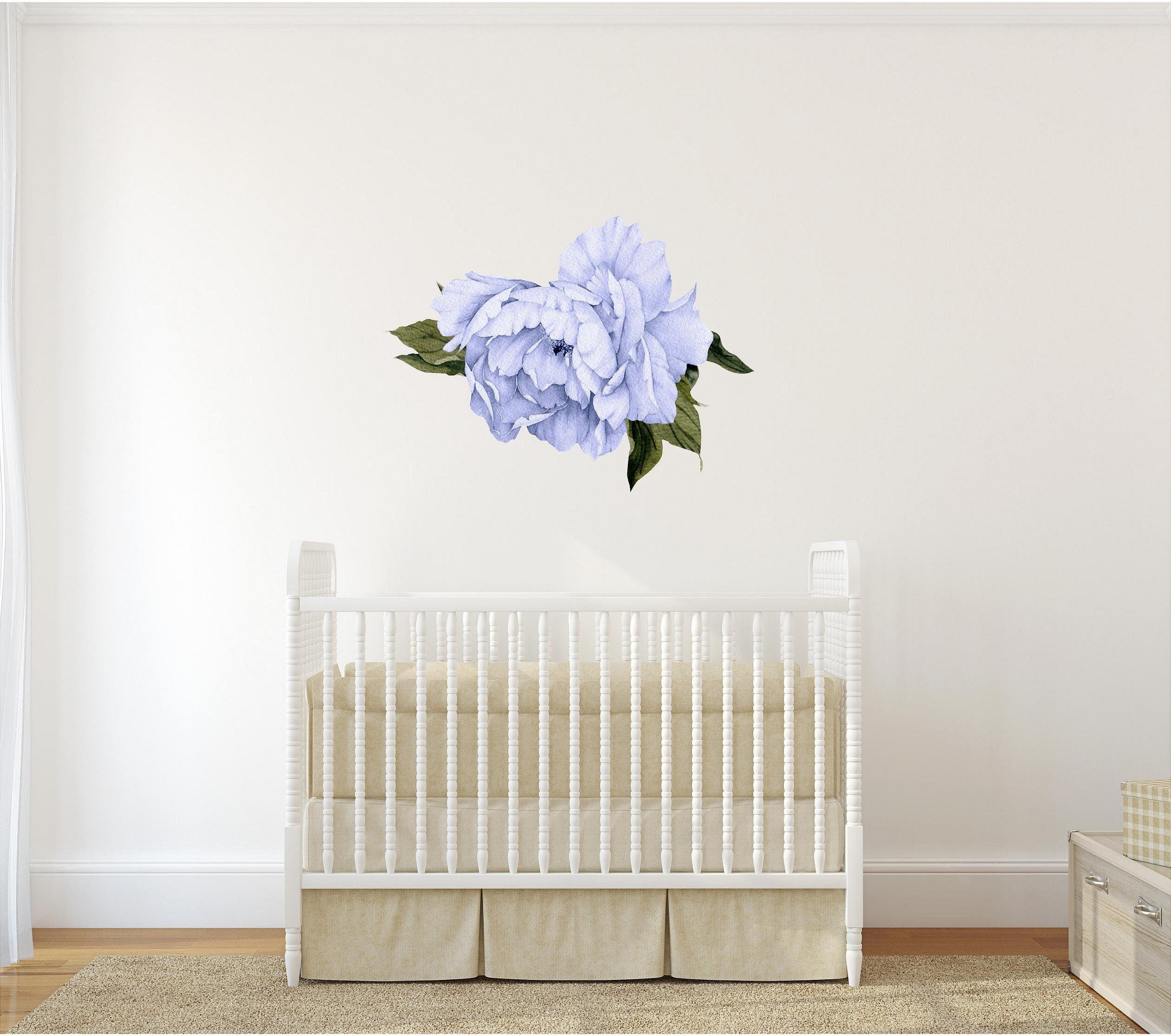Blue Peony #14 Leaves Removable Wall Decal Individual Blooming Peonies Baby Girl Room Nursery Decor - Customize your own Wall Sticker Set