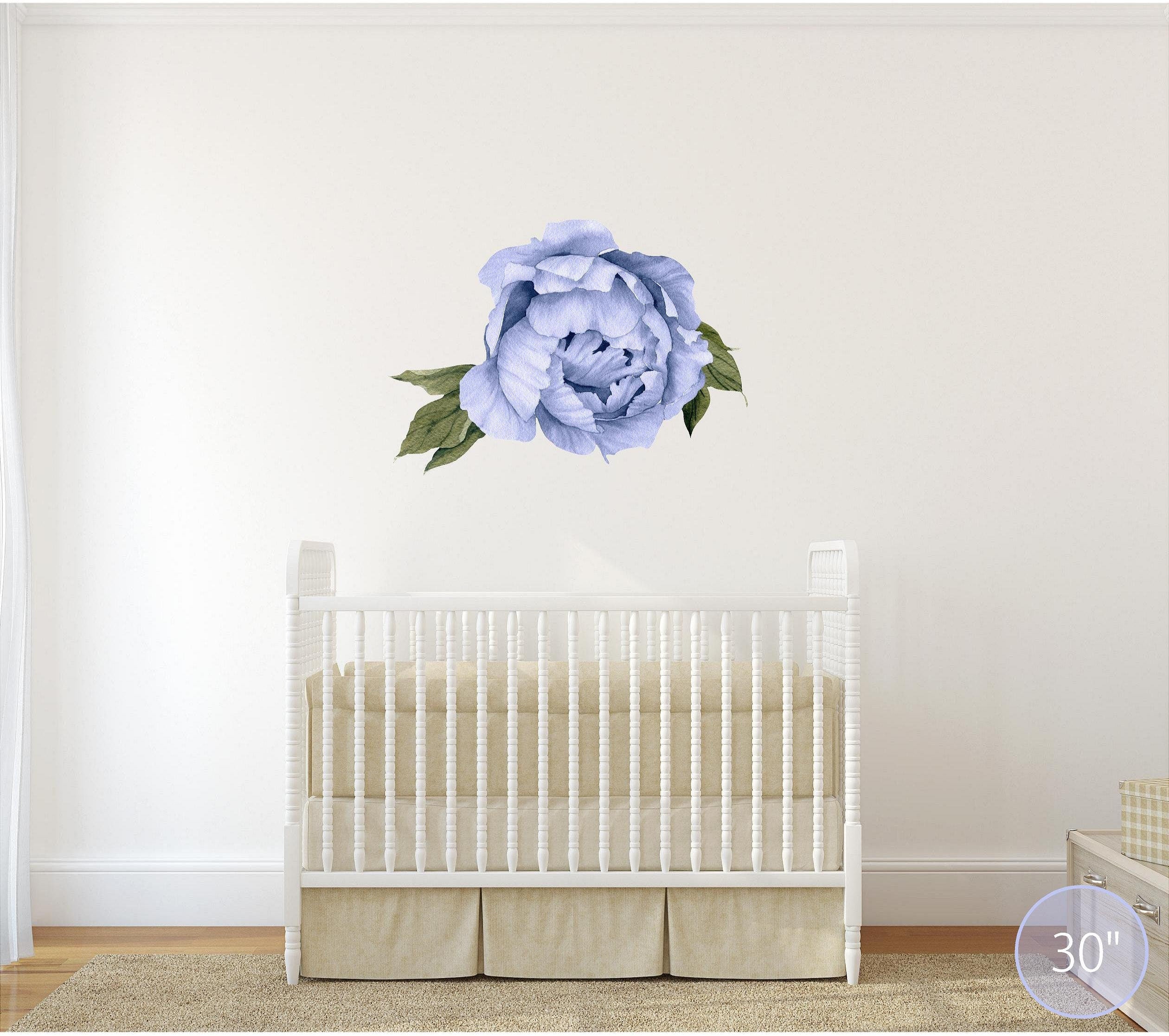 Blue Peony #12 Leaves Removable Wall Decal Individual Blooming Peonies Baby Girl Room Nursery Decor - Customize your own Wall Sticker Set
