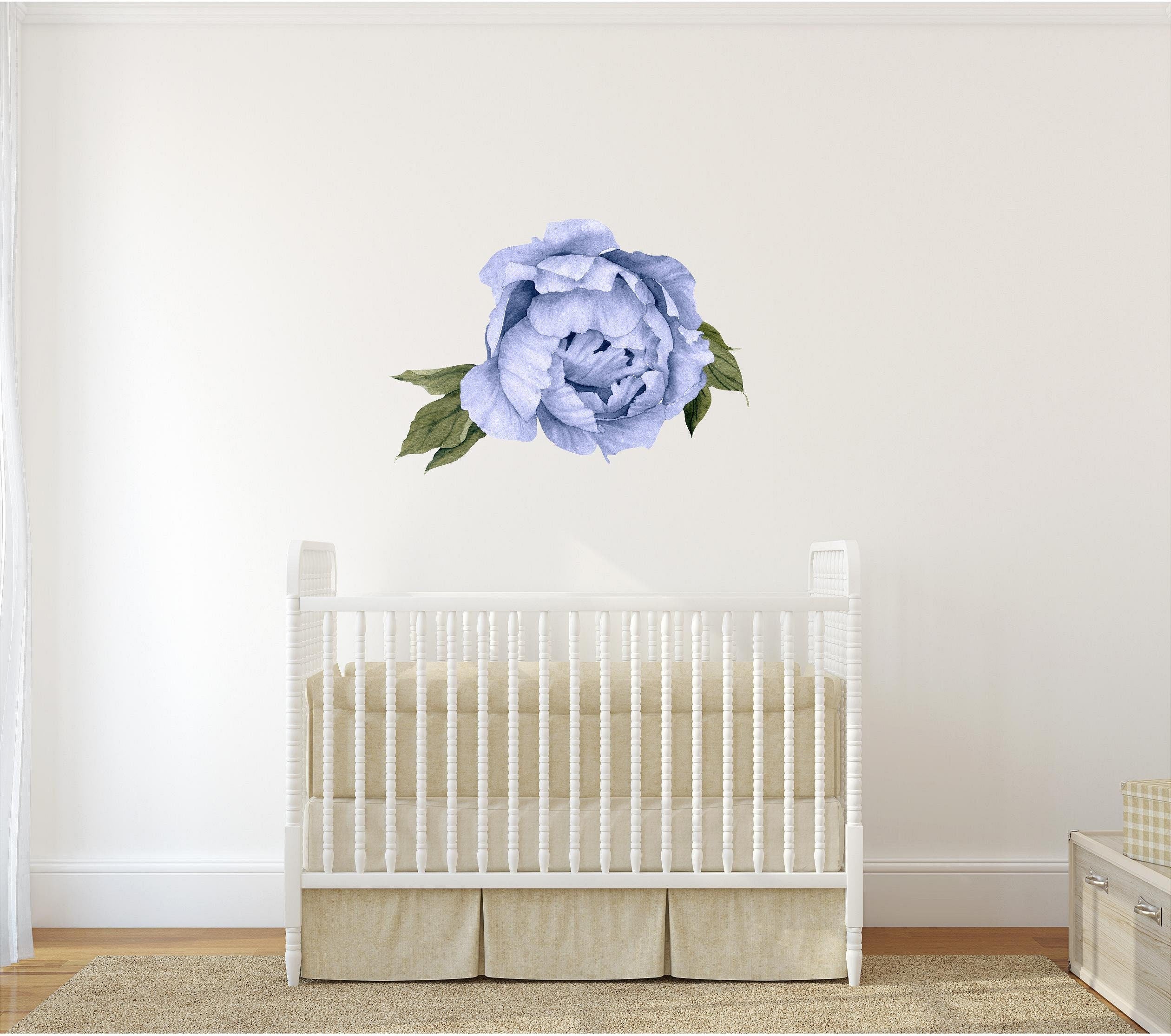 Blue Peony #12 Leaves Removable Wall Decal Individual Blooming Peonies Baby Girl Room Nursery Decor - Customize your own Wall Sticker Set