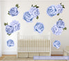 Blue Peony #14 Leaves Removable Wall Decal Individual Blooming Peonies Baby Girl Room Nursery Decor - Customize your own Wall Sticker Set