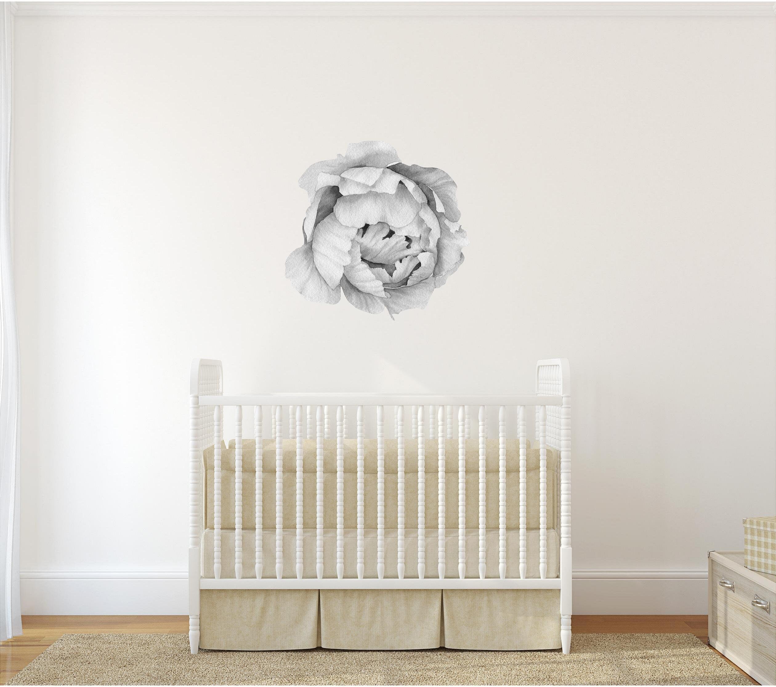 Black & White Peony #5 Removable Wall Decal Individual Blooming Peonies Baby Girl Room Nursery Decor - Customize your own Wall Sticker Set