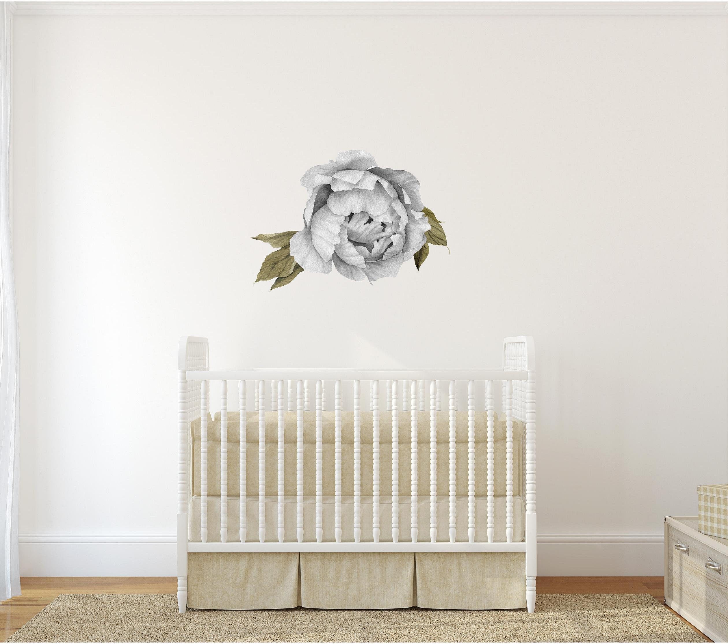 Black & White Peony #6 Leaves Removable Wall Decal Individual Peonies Baby Girl Room Nursery Decor - Customize your own Wall Sticker Set