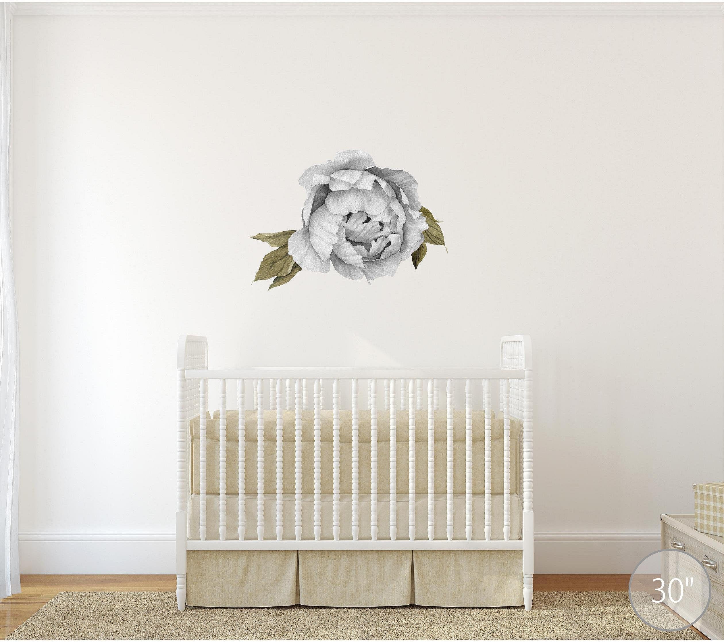 Black & White Peony #6 Leaves Removable Wall Decal Individual Peonies Baby Girl Room Nursery Decor - Customize your own Wall Sticker Set