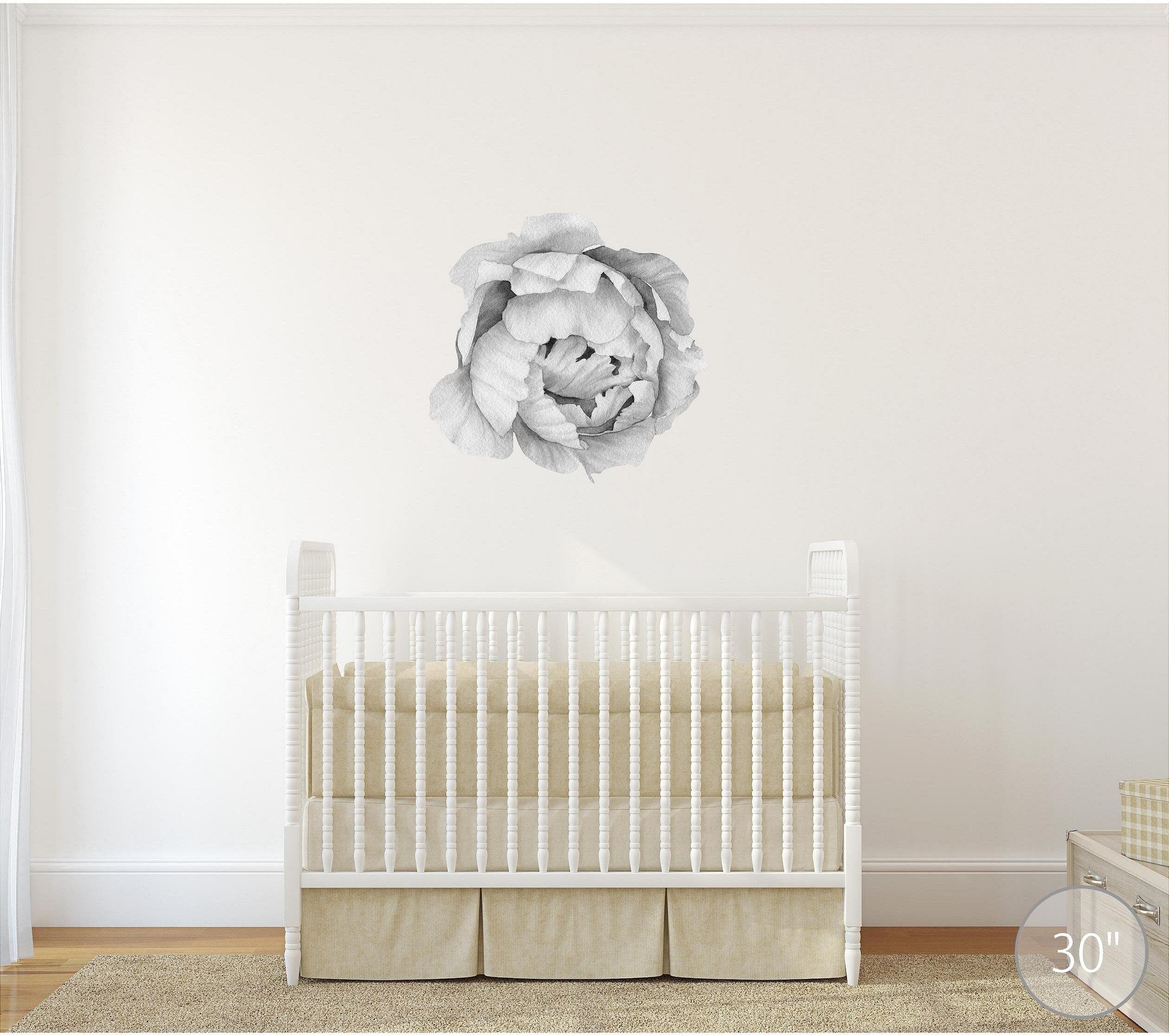 Black & White Peony #5 Removable Wall Decal Individual Blooming Peonies Baby Girl Room Nursery Decor - Customize your own Wall Sticker Set