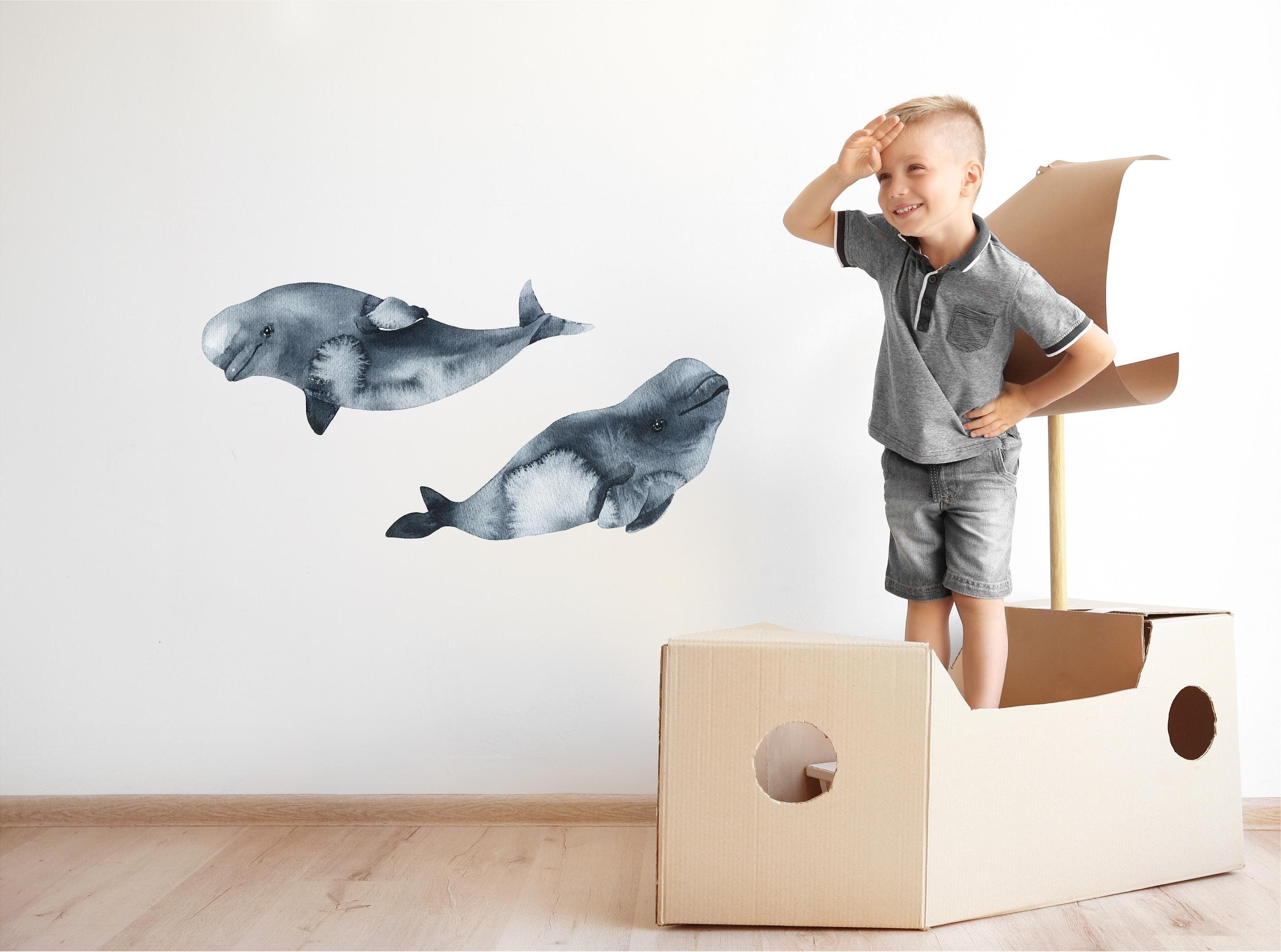 Baby Beluga Whale Wall Decal Set of 2 Ocean Sea Life Removable Fabric Wall Sticker