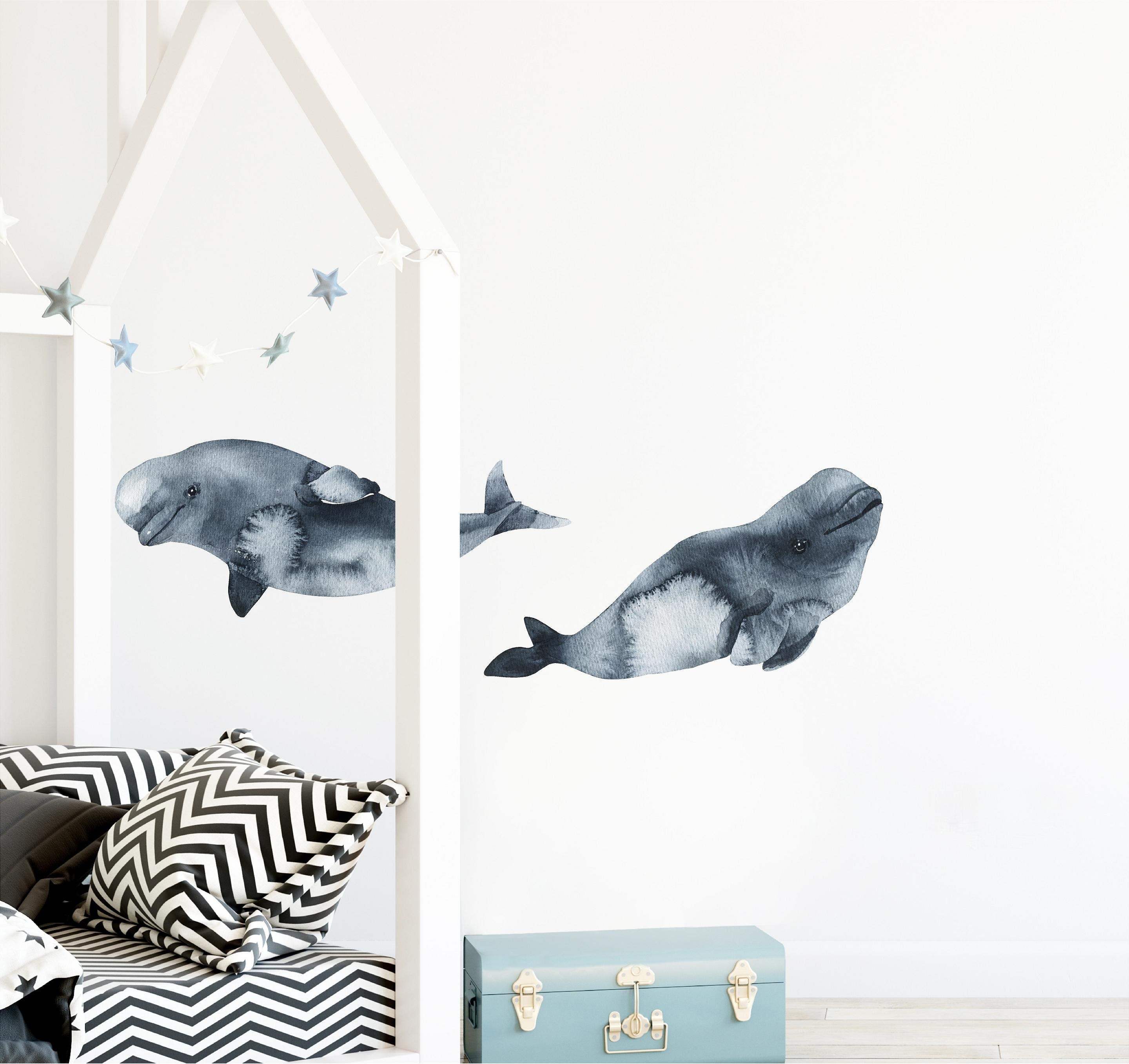 Baby Beluga Whale Wall Decal Set of 2 Ocean Sea Life Removable Fabric Wall Sticker