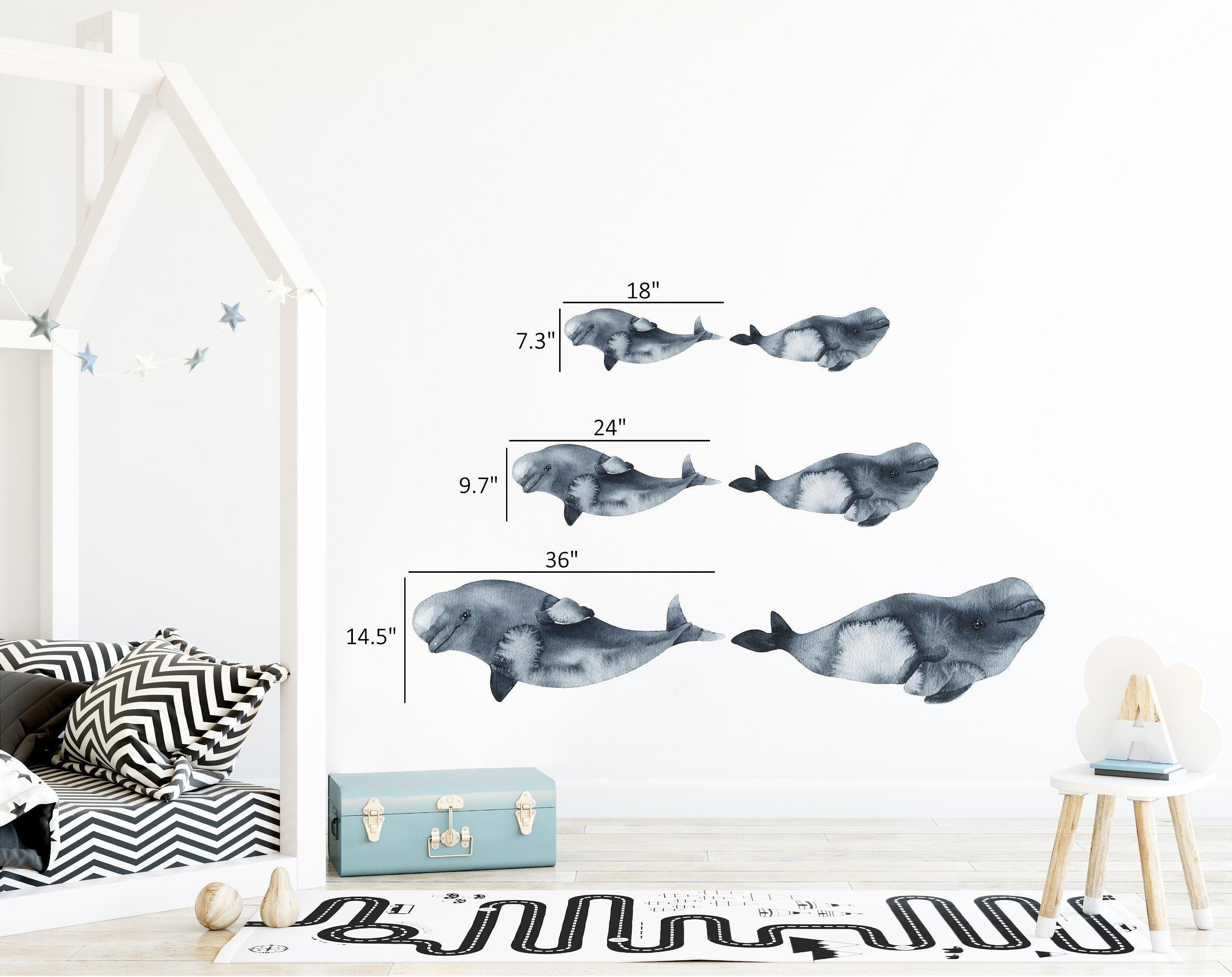 Baby Beluga Whale Wall Decal Set of 2 Ocean Sea Life Removable Fabric Wall Sticker