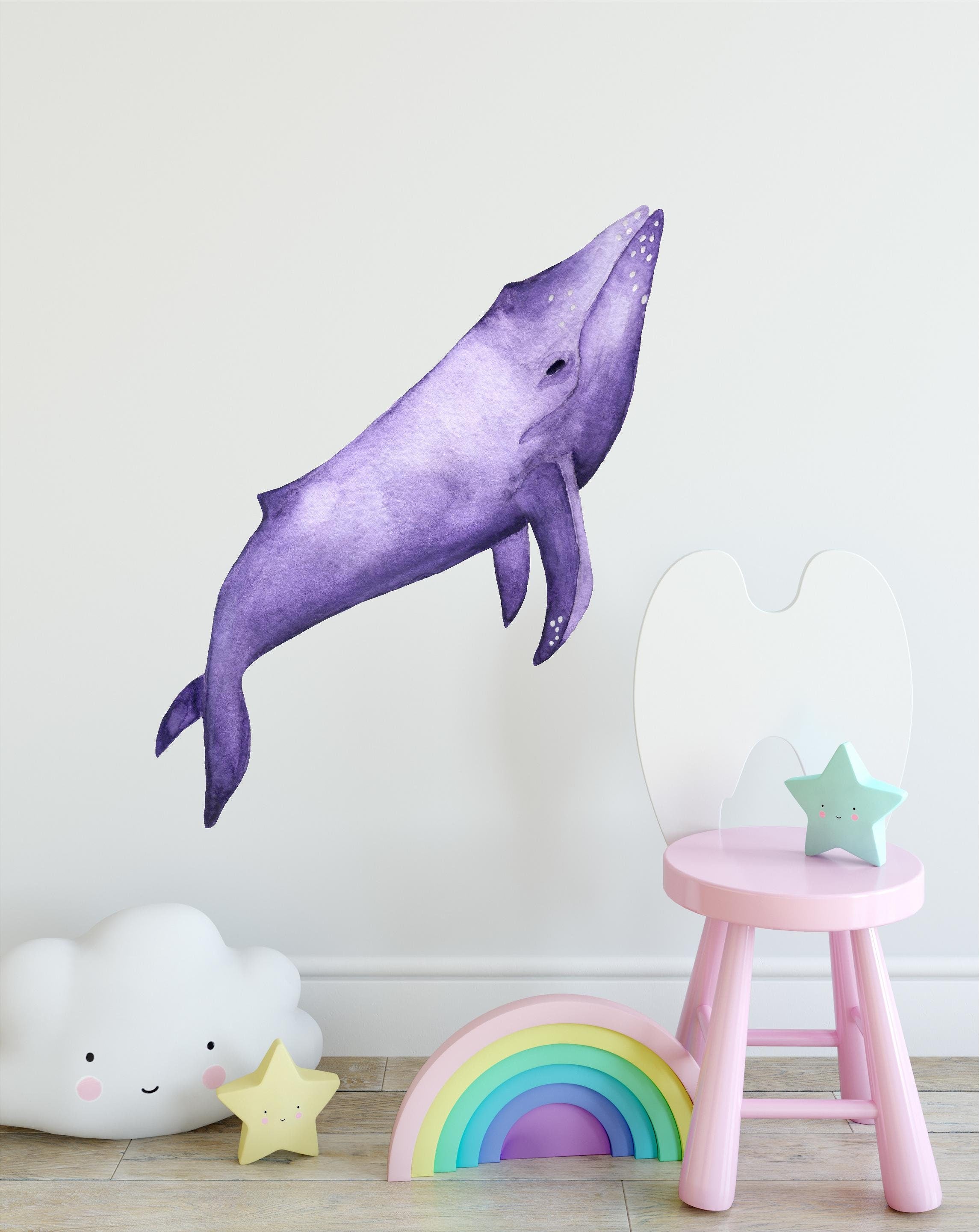 Watercolor Purple Whale Wall Decal Ocean Sea Life Removable Fabric Wall Sticker
