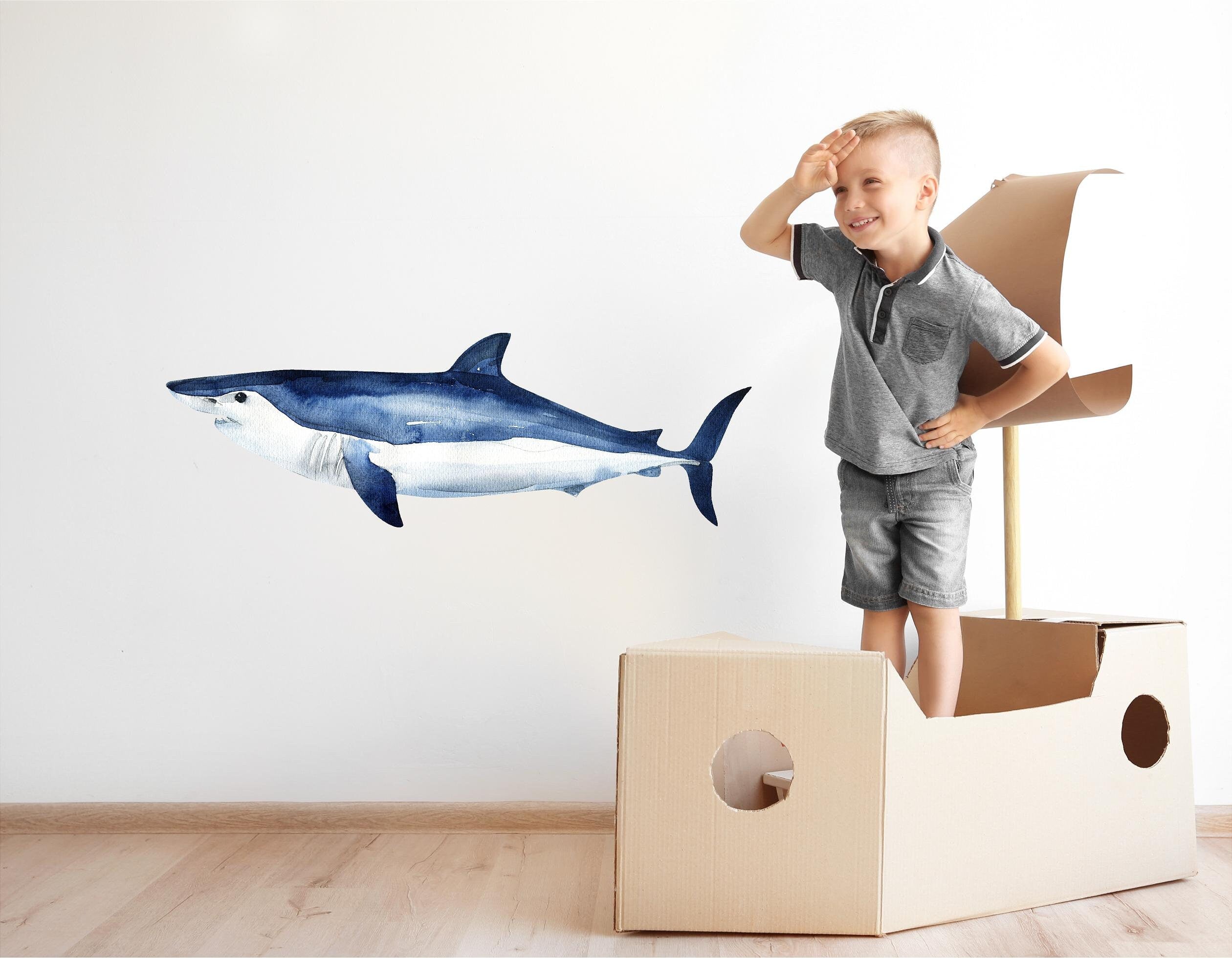Watercolor Shortfin Mako Shark Wall Decal Ocean Sea Life Removable Fabric Wall Sticker