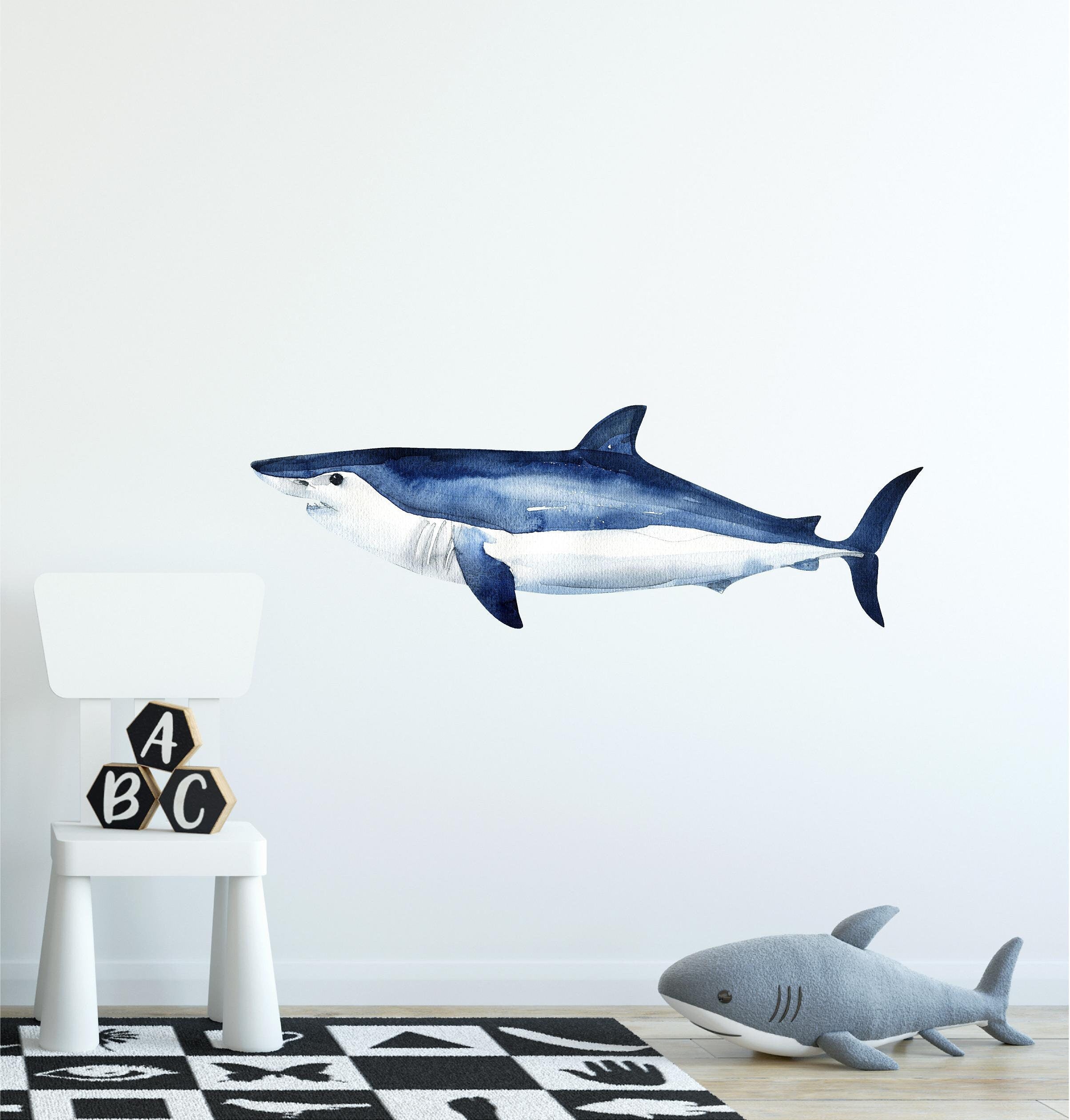 Watercolor Shortfin Mako Shark Wall Decal Ocean Sea Life Removable Fabric Wall Sticker