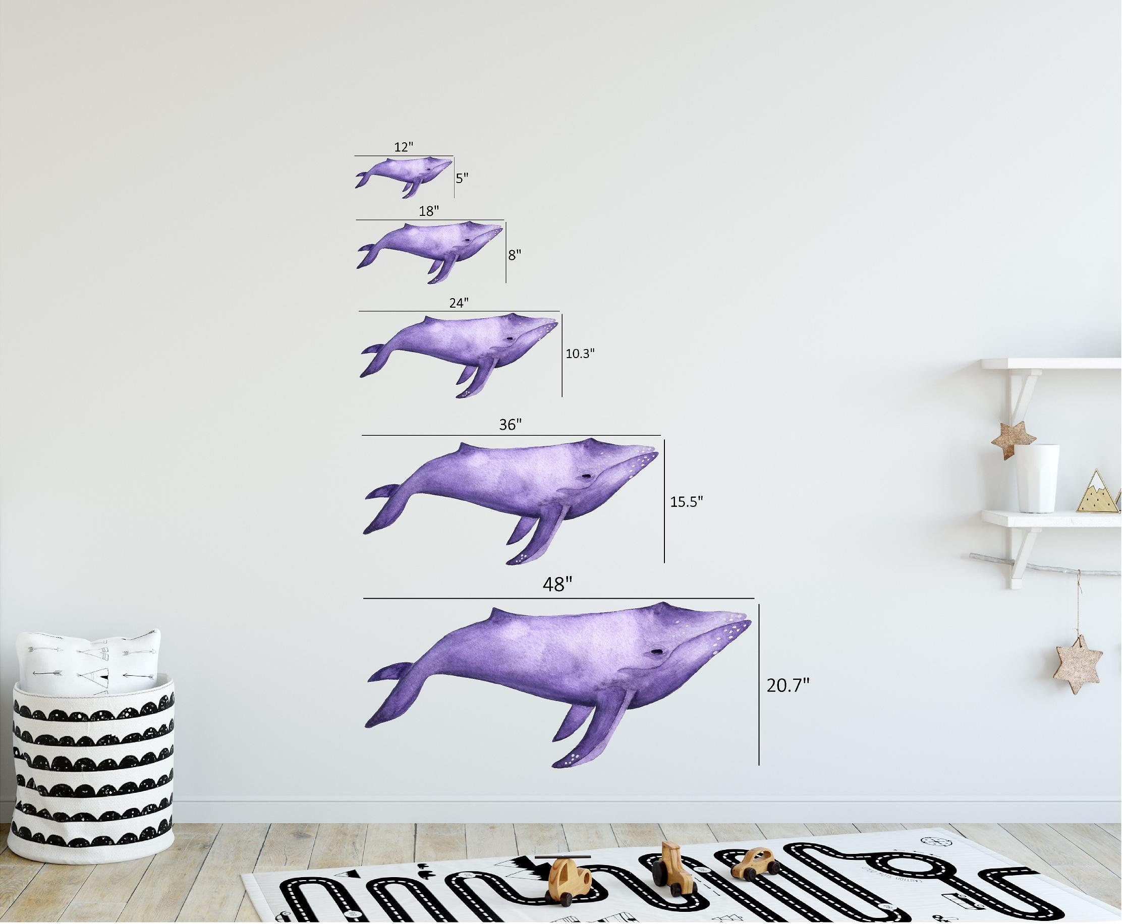 Watercolor Purple Whale Wall Decal Ocean Sea Life Removable Fabric Wall Sticker
