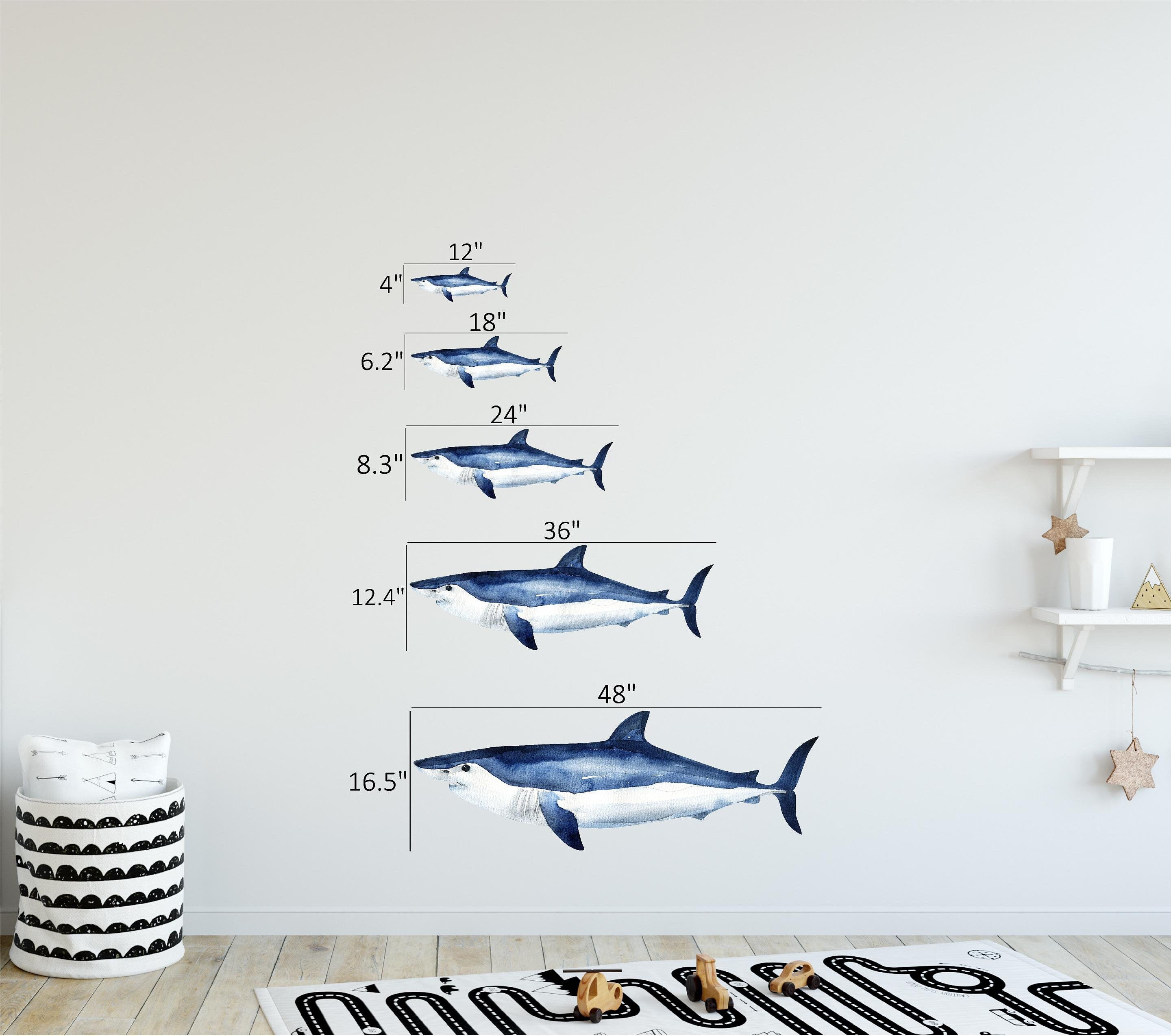 Watercolor Shortfin Mako Shark Wall Decal Ocean Sea Life Removable Fabric Wall Sticker