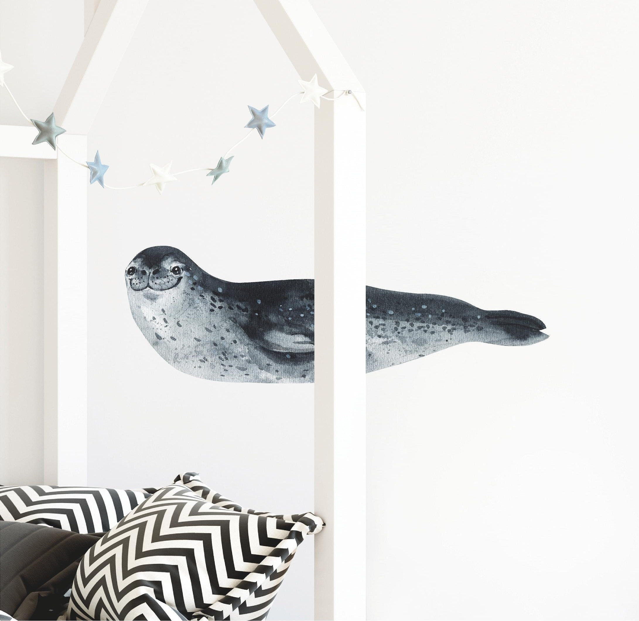 Watercolor Sea Leopard Seal Wall Decal Ocean Sea Life Removable Fabric Wall Sticker