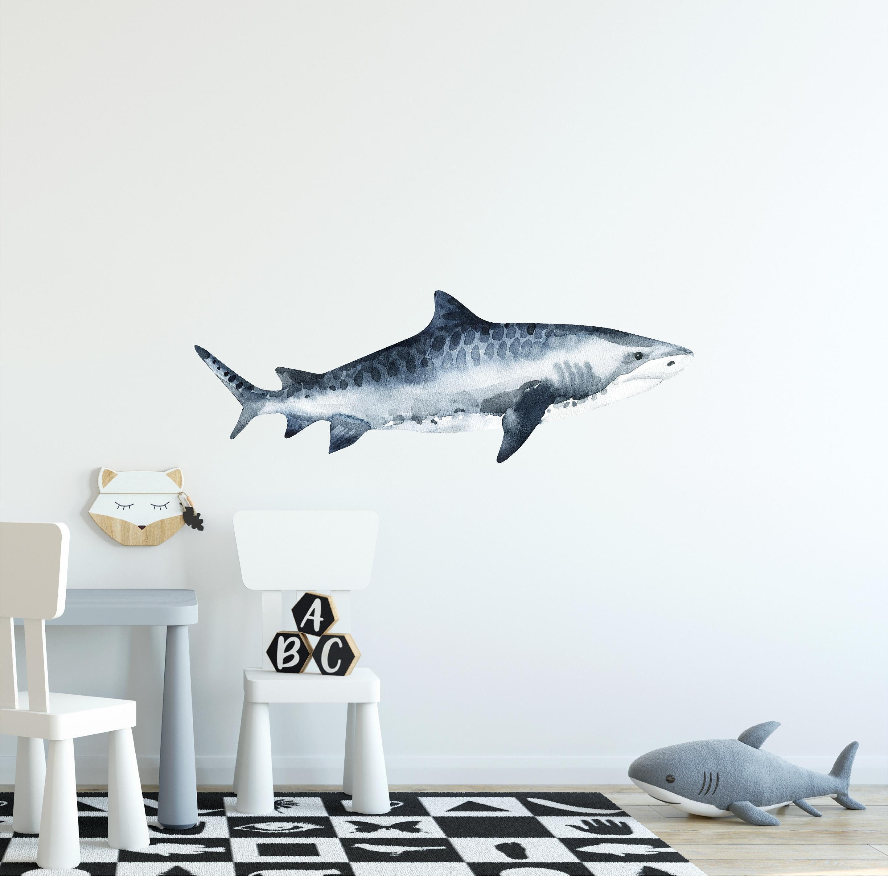 Watercolor Tiger Shark Wall Decal Ocean Sea Life Removable Fabric Wall Sticker