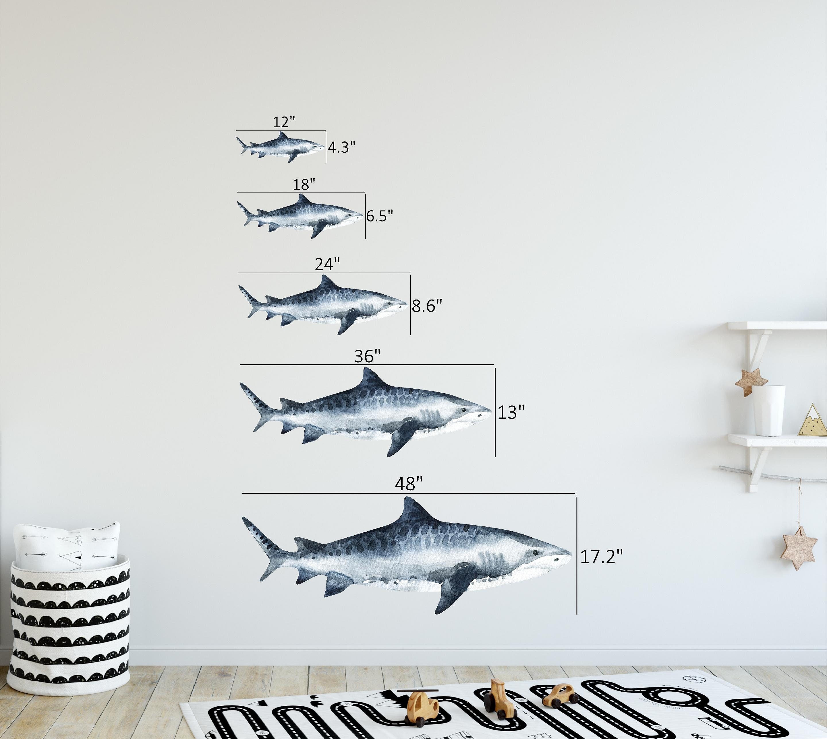 Watercolor Tiger Shark Wall Decal Ocean Sea Life Removable Fabric Wall Sticker