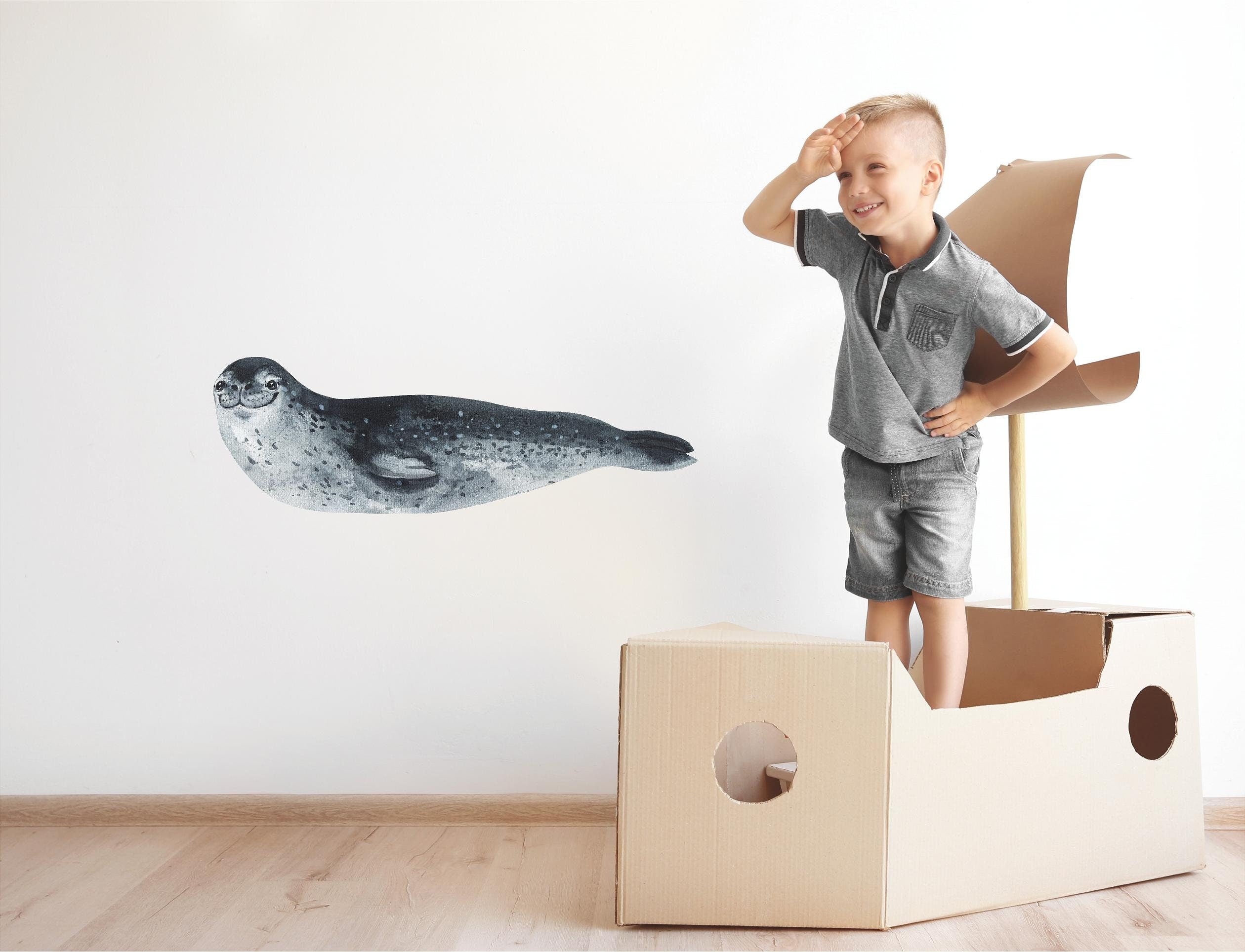 Watercolor Sea Leopard Seal Wall Decal Ocean Sea Life Removable Fabric Wall Sticker