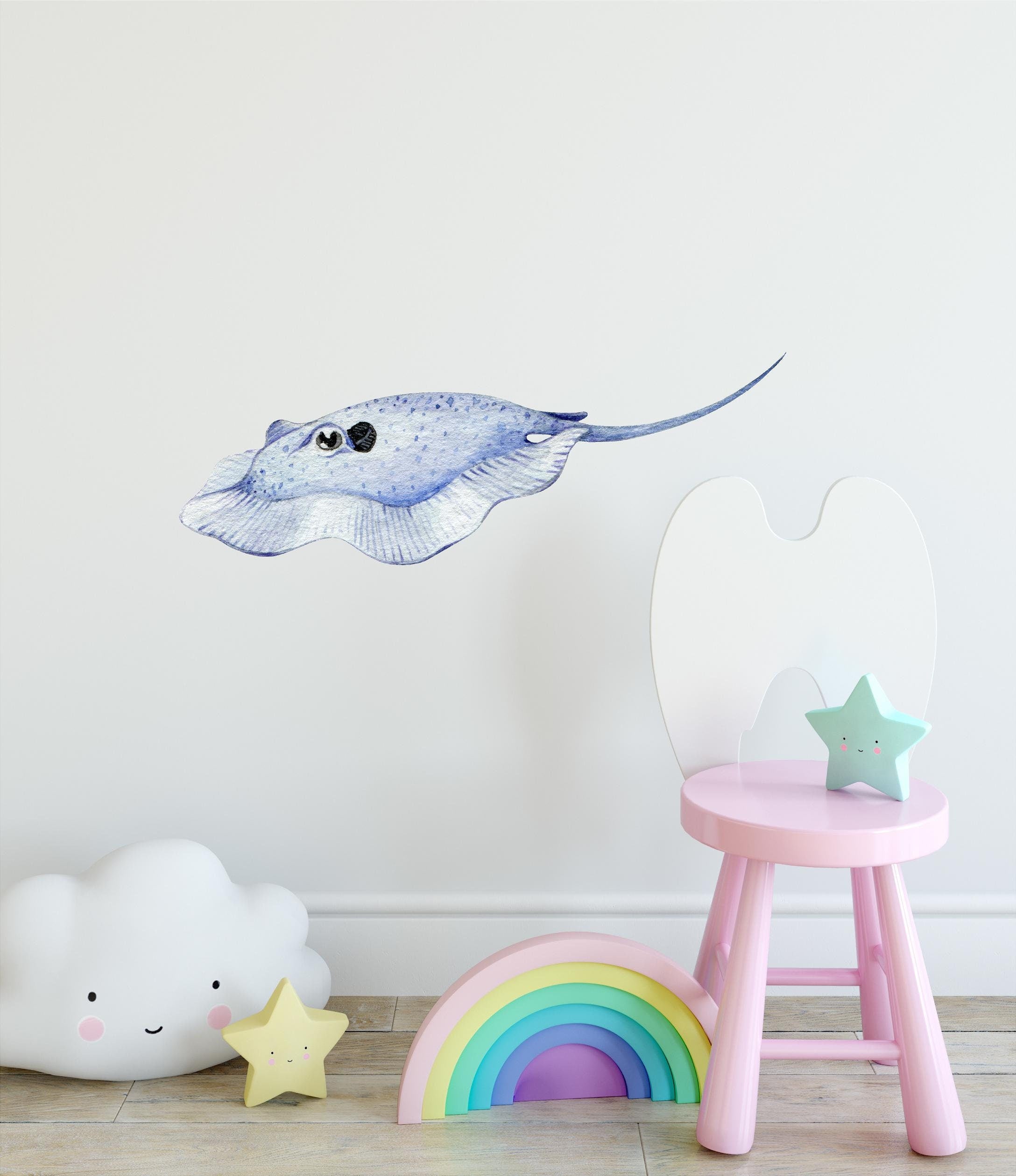 Watercolor Stingray #2 Wall Decal Ocean Sea Life Removable Fabric Wall Sticker