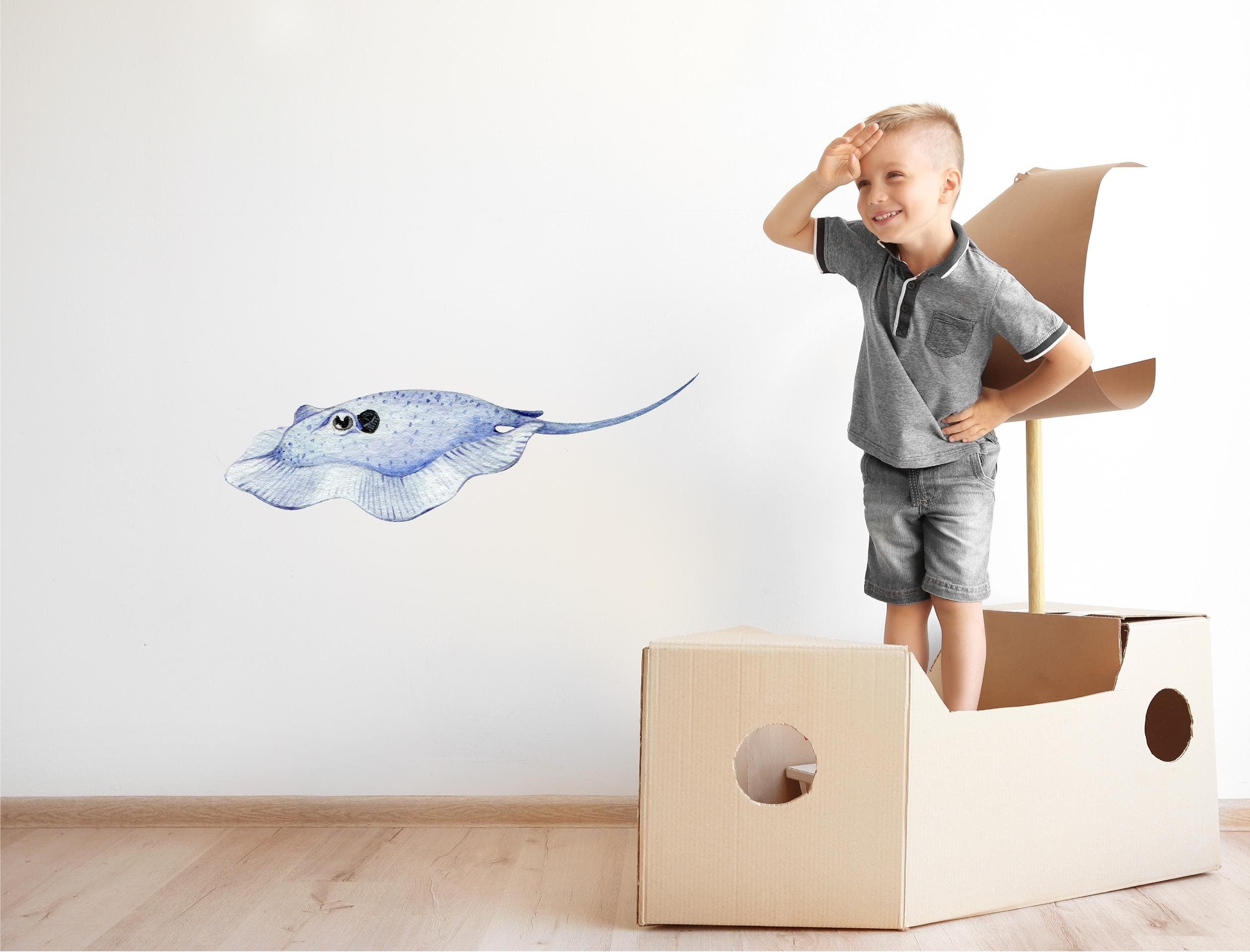 Watercolor Stingray #2 Wall Decal Ocean Sea Life Removable Fabric Wall Sticker