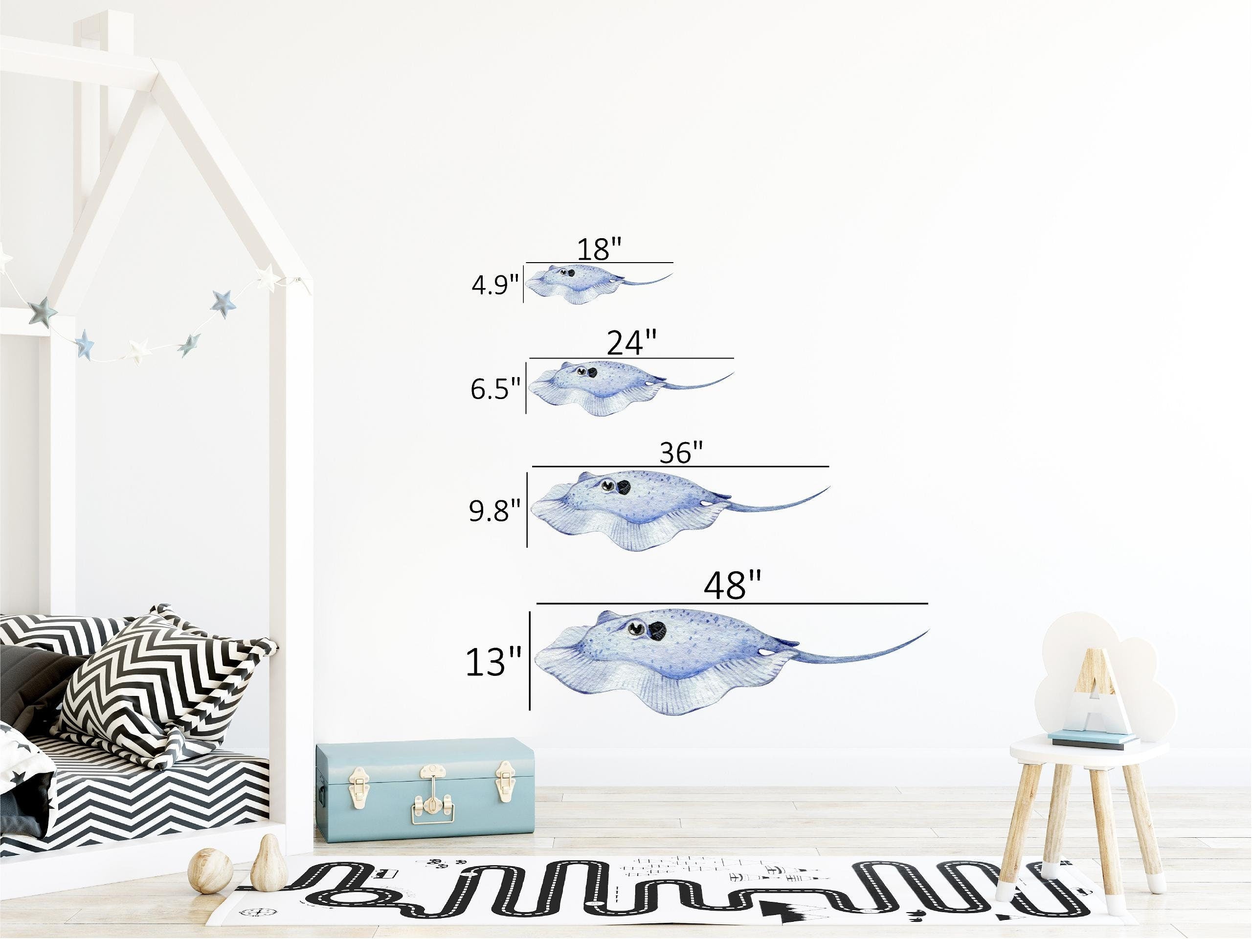 Watercolor Stingray #2 Wall Decal Ocean Sea Life Removable Fabric Wall Sticker