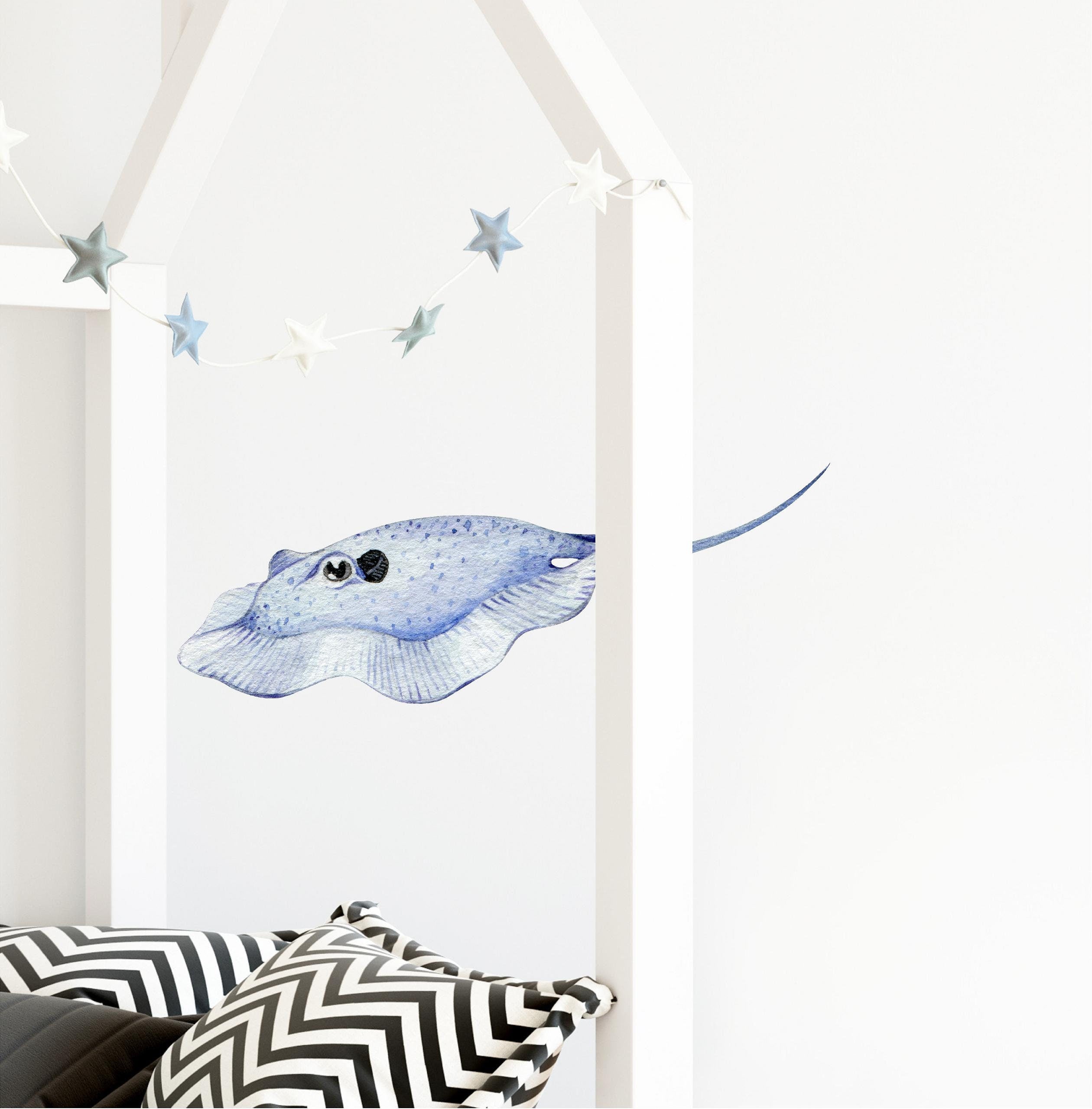 Watercolor Stingray #2 Wall Decal Ocean Sea Life Removable Fabric Wall Sticker