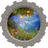 3D Stone Hole Wall Decal Enchanted Lantern Tree Princess Butterfly Forest Fantasy Brick Window Removable Fabric  Wall Sticker