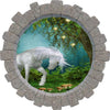 3D Stone Hole Wall Decal Unicorn In Enchanted Forest Fairy Tale Princess Fantasy Brick Window Removable Fabric  Wall Sticker