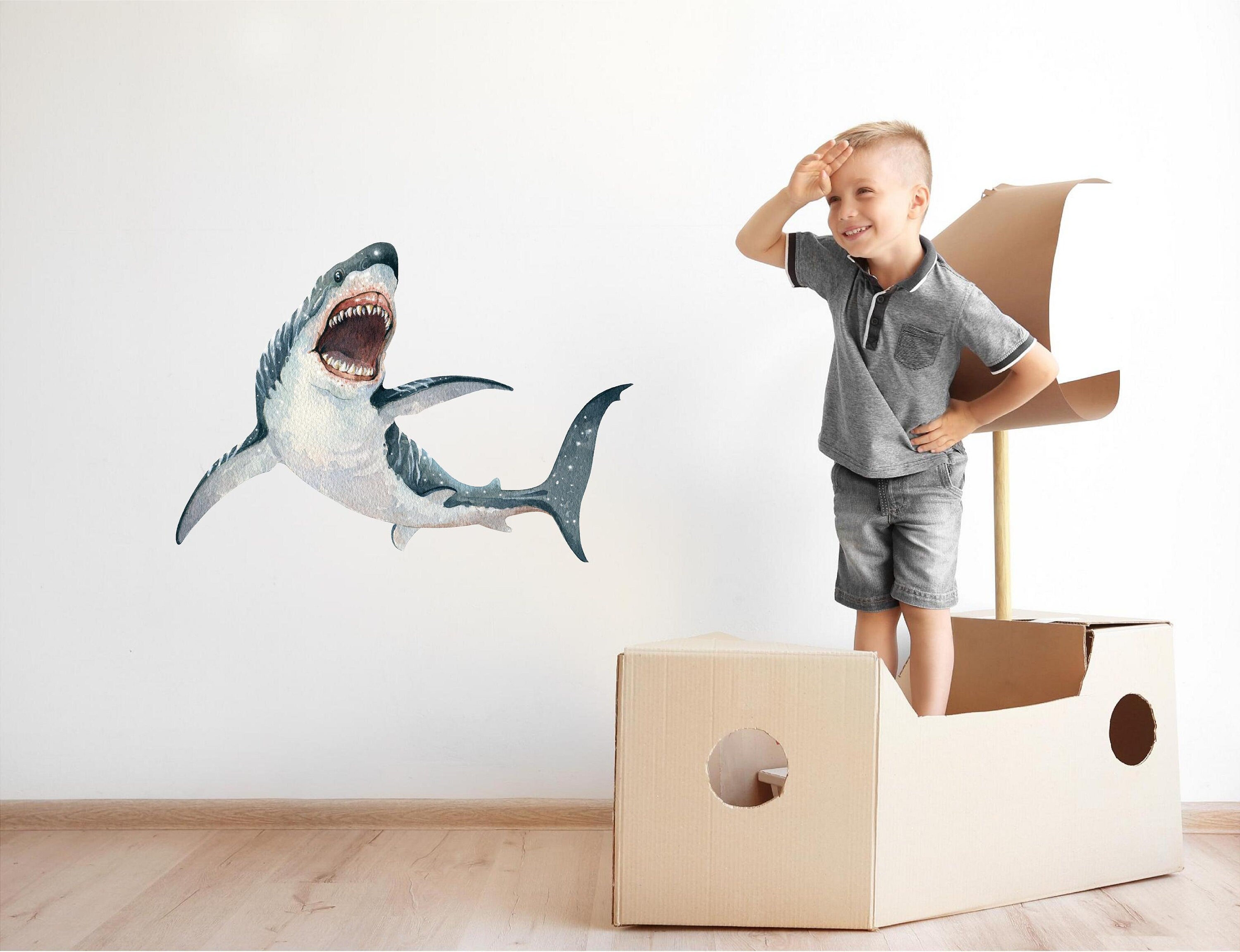 Great White Shark Mouth Open Wall Decal Ocean Sea Life Removable Fabric Wall Sticker