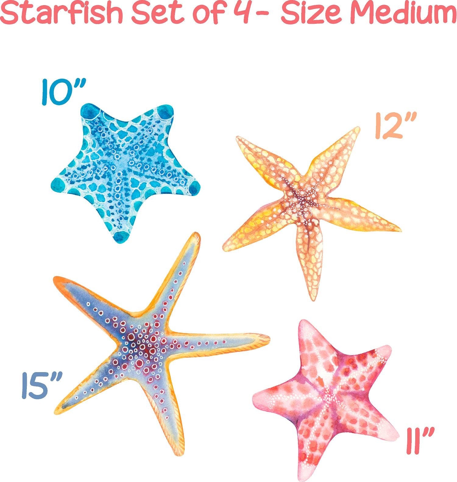 Watercolor Starfish Wall Decal Set of 4 Ocean Sea Life Removable Fabric Wall Sticker