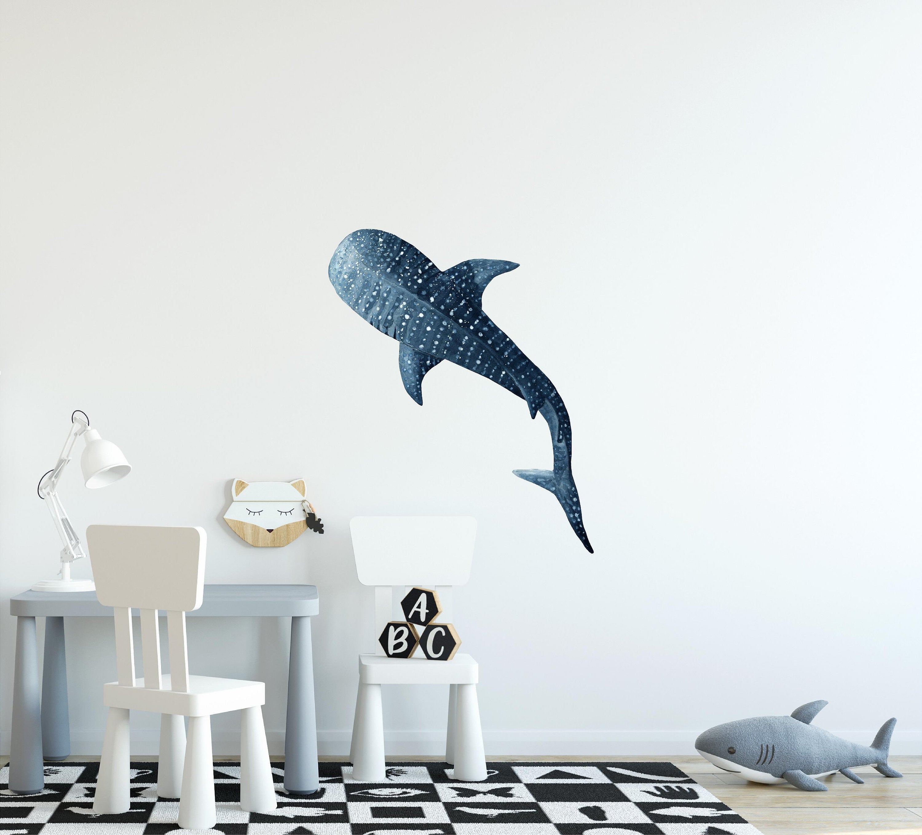 Watercolor Whale Shark #4 Wall Decal Ocean Sea Life Removable Fabric Wall Sticker