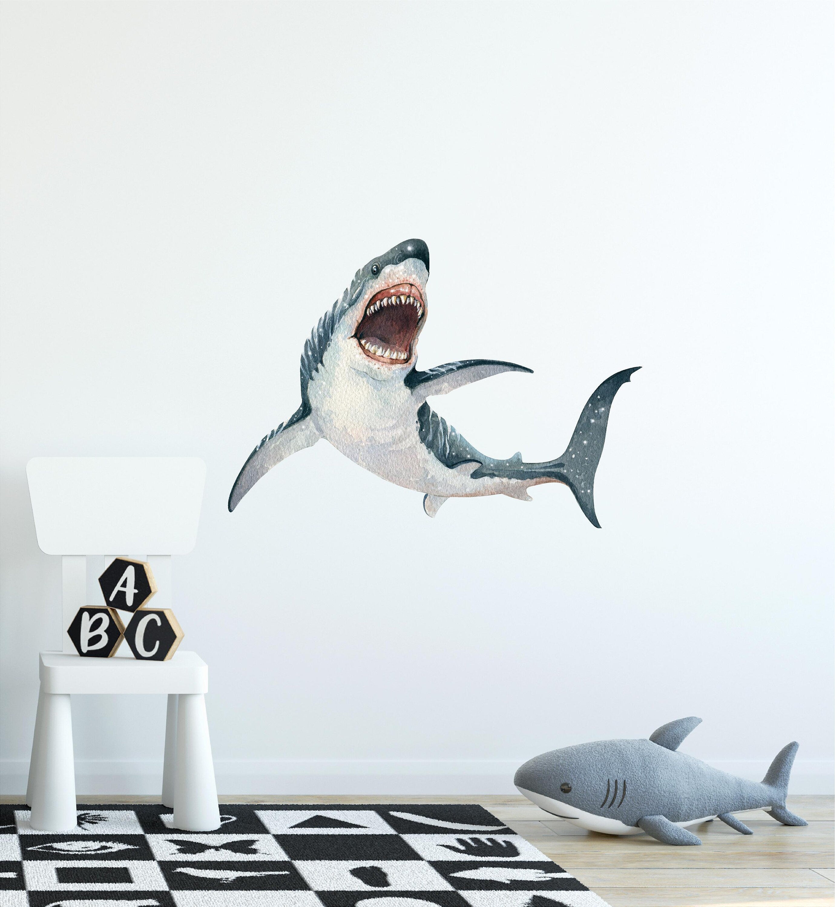 Great White Shark Mouth Open Wall Decal Ocean Sea Life Removable Fabric Wall Sticker