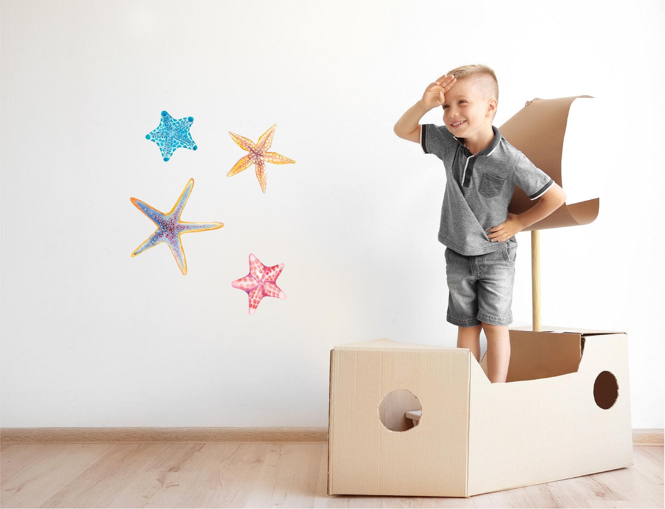 Watercolor Starfish Wall Decal Set of 4 Ocean Sea Life Removable Fabric Wall Sticker
