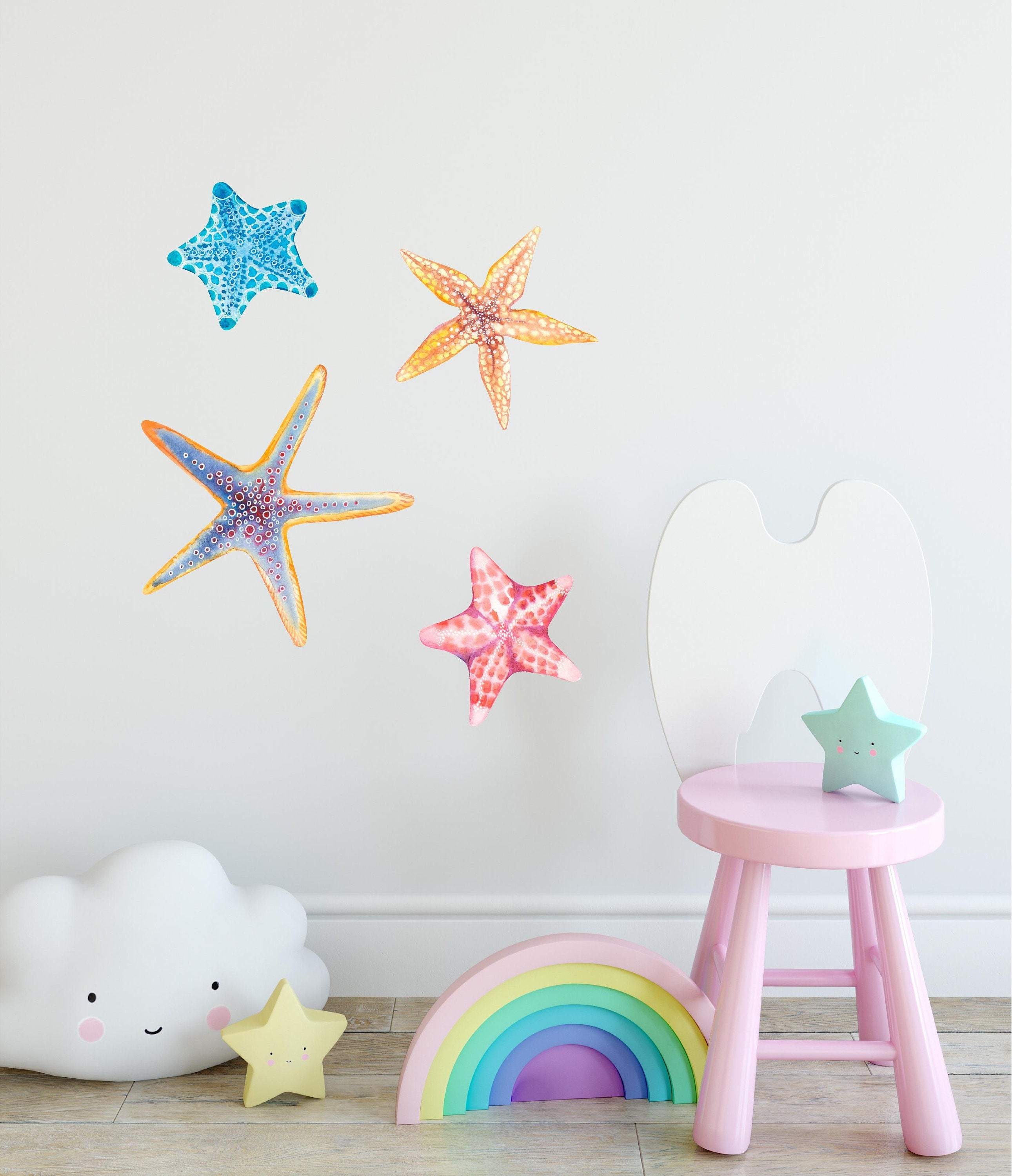 Watercolor Starfish Wall Decal Set of 4 Ocean Sea Life Removable Fabric Wall Sticker
