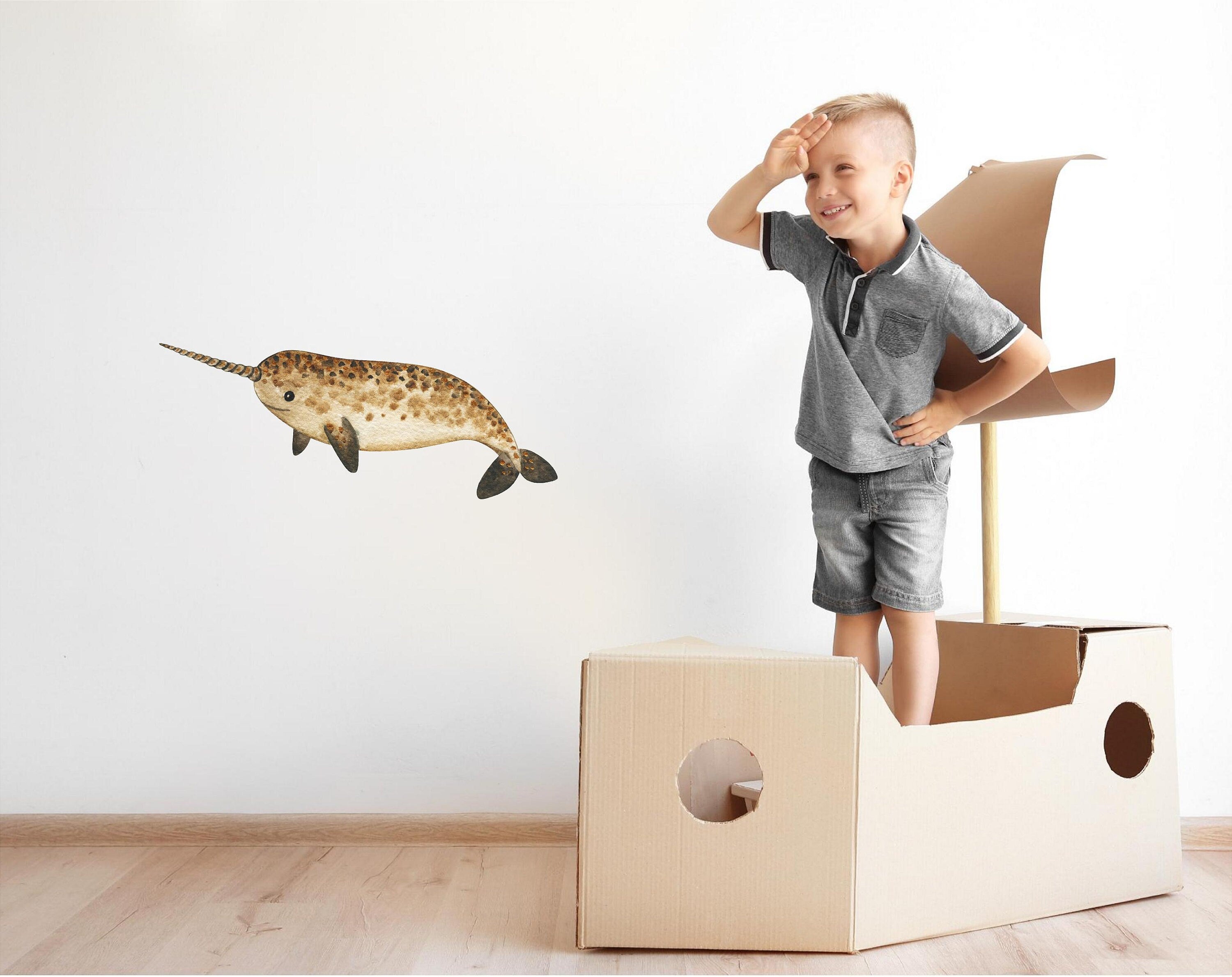 Baby Brown Narwhal Wall Decal Ocean Sea Life Removable Fabric Wall Sticker