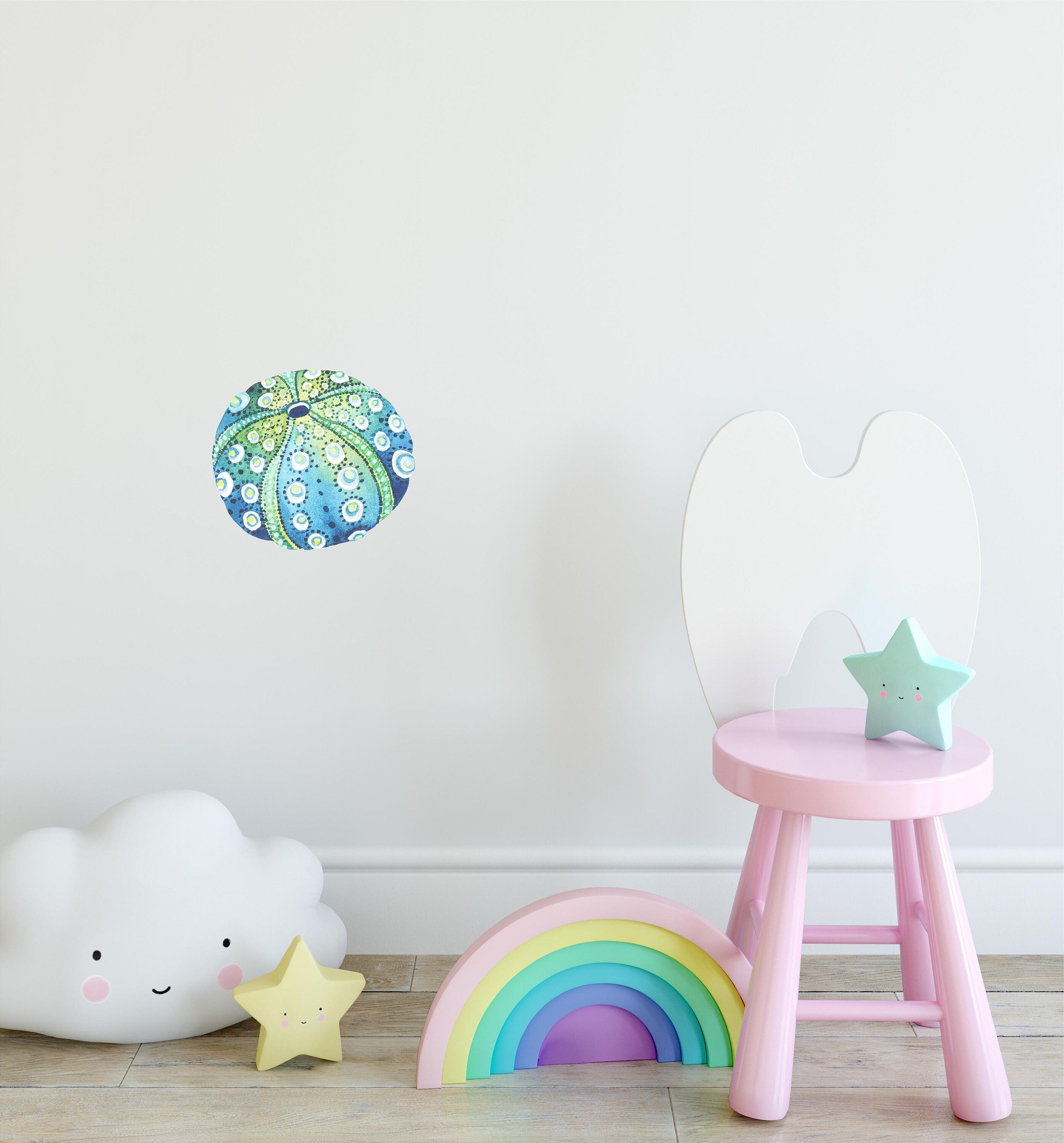 Blue Green Sea Urchin Shell Wall Decal Ocean Sea Life Removable Fabric Wall Sticker