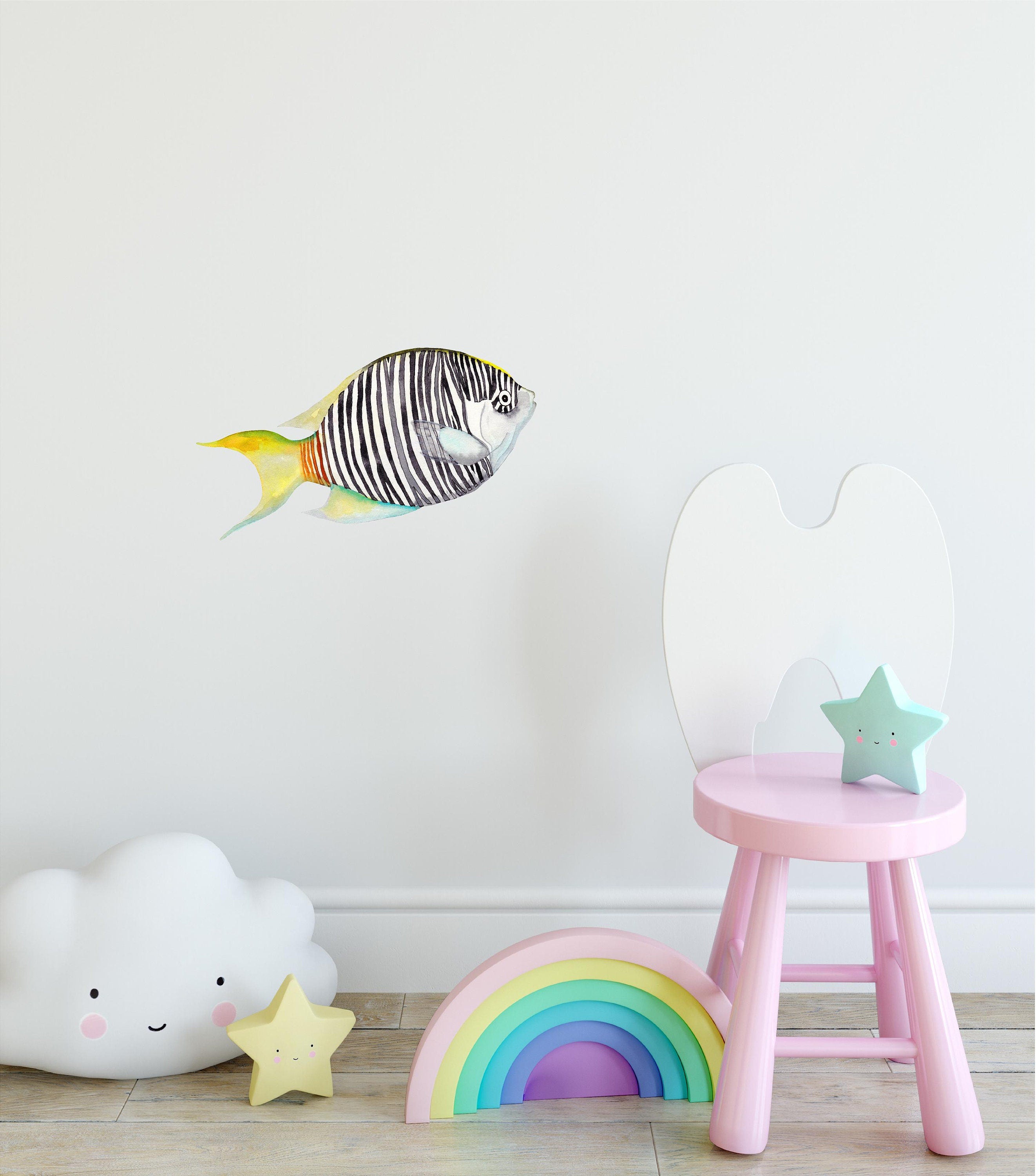 Zebra Angelfish Wall Decal Tropical Fish Ocean Sea Life Removable Fabric Wall Sticker