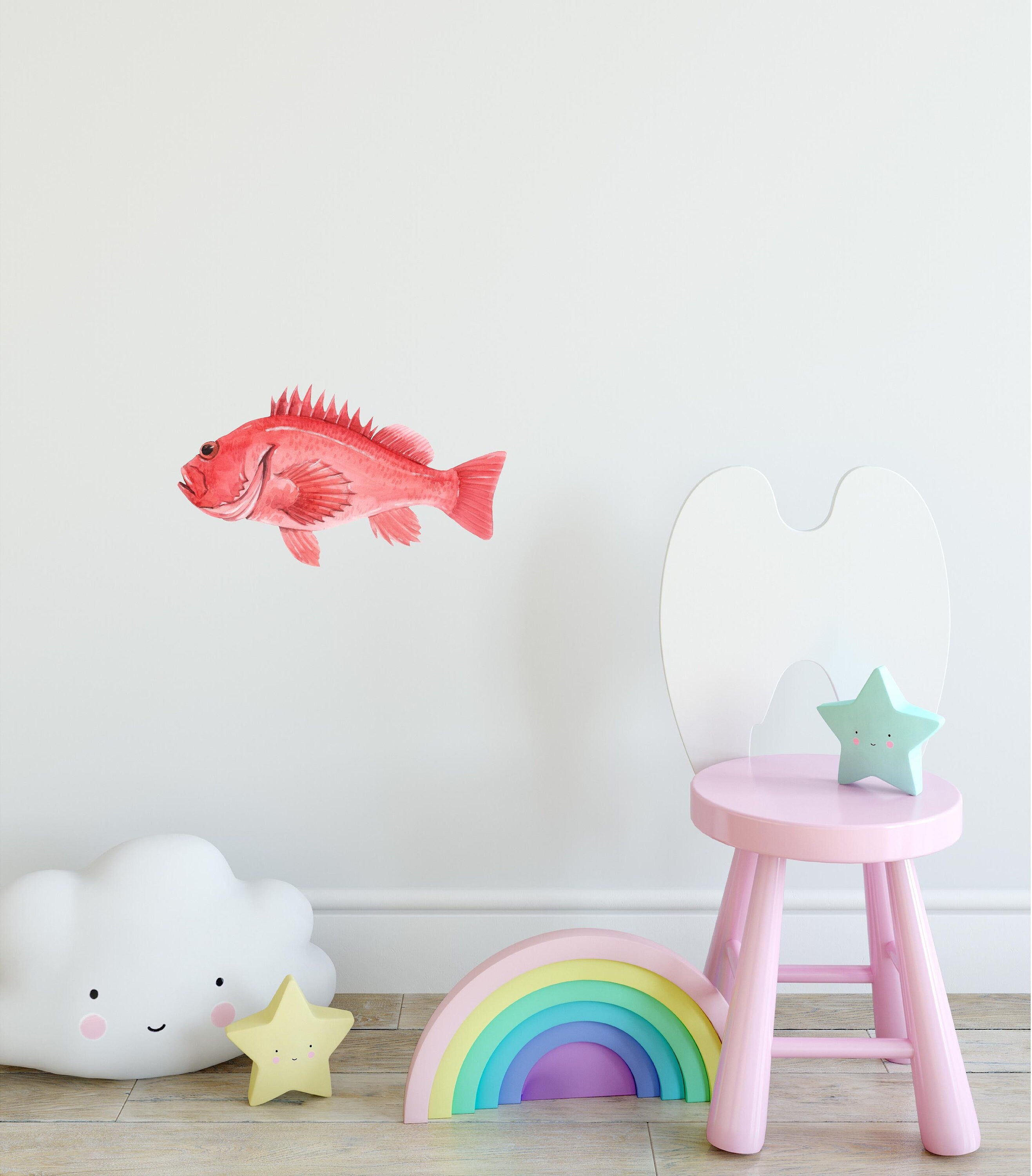 Red Sea Bass Fish Wall Decal Ocean Sea Life Removable Fabric Wall Sticker