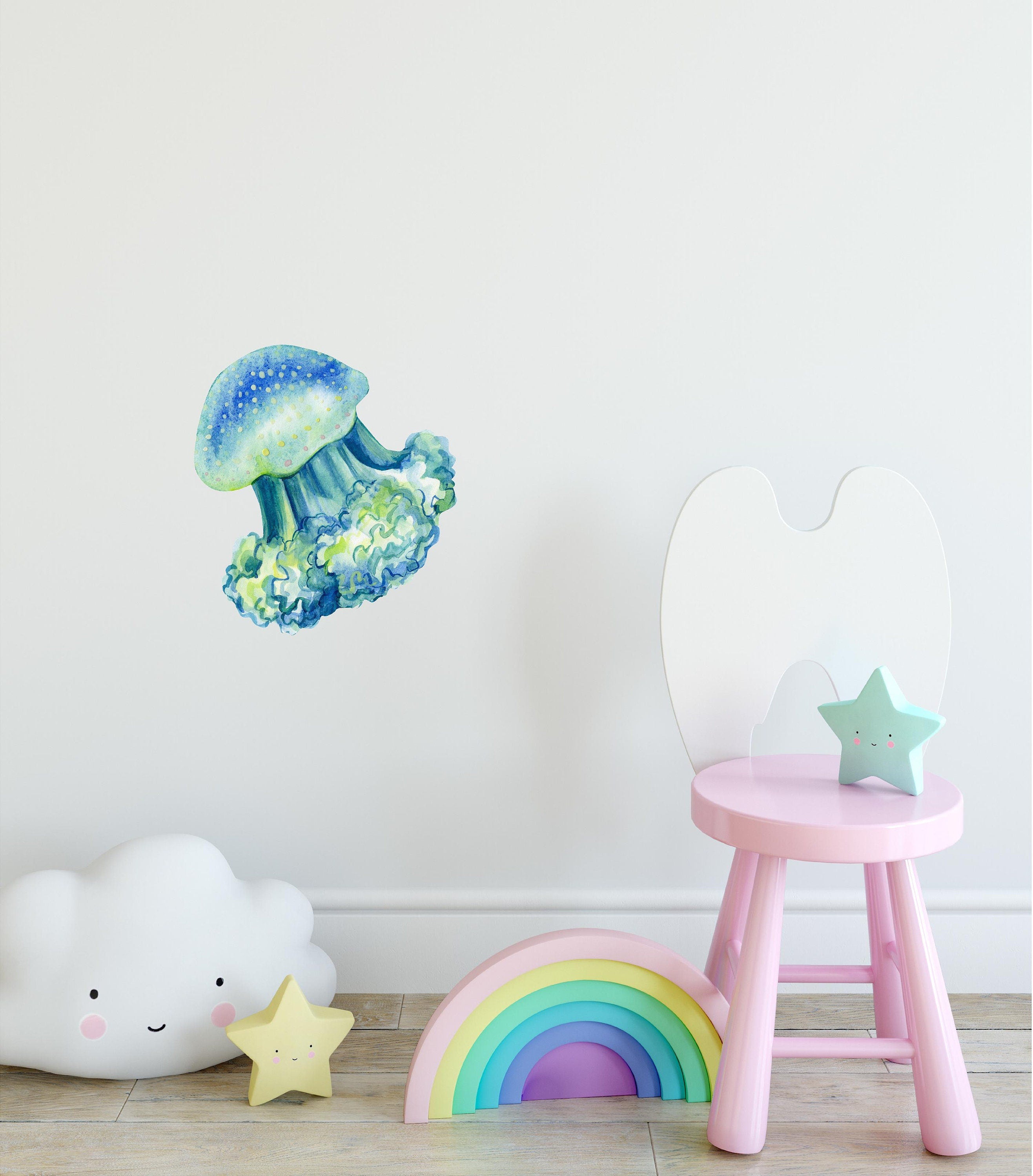 Blue Green Jellyfish Wall Decal Ocean Sea Life Removable Fabric Wall Sticker