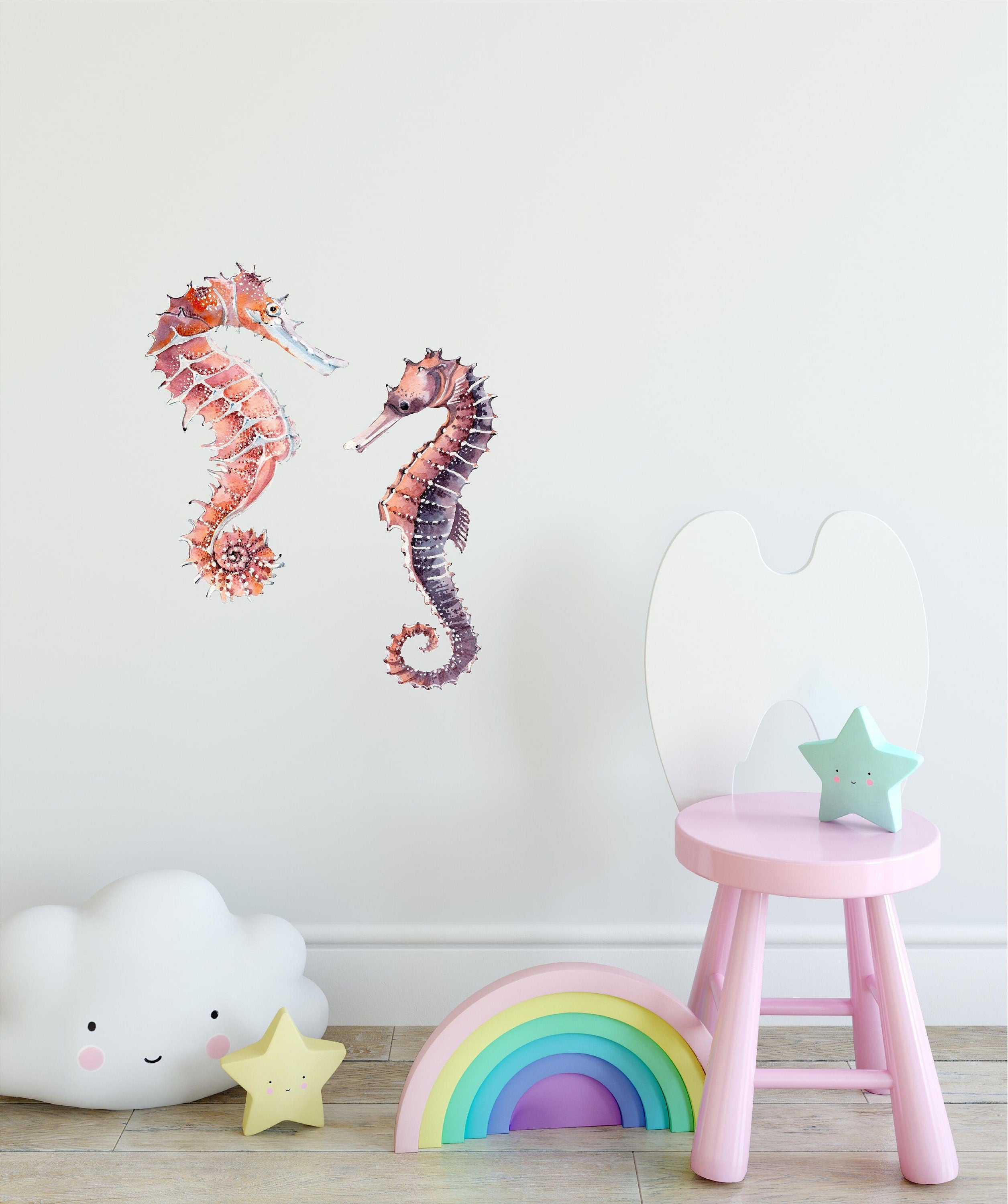 Whimsical Seahorse Wall Decal Set of 2 Ocean Sea Life Removable Fabric Wall Sticker