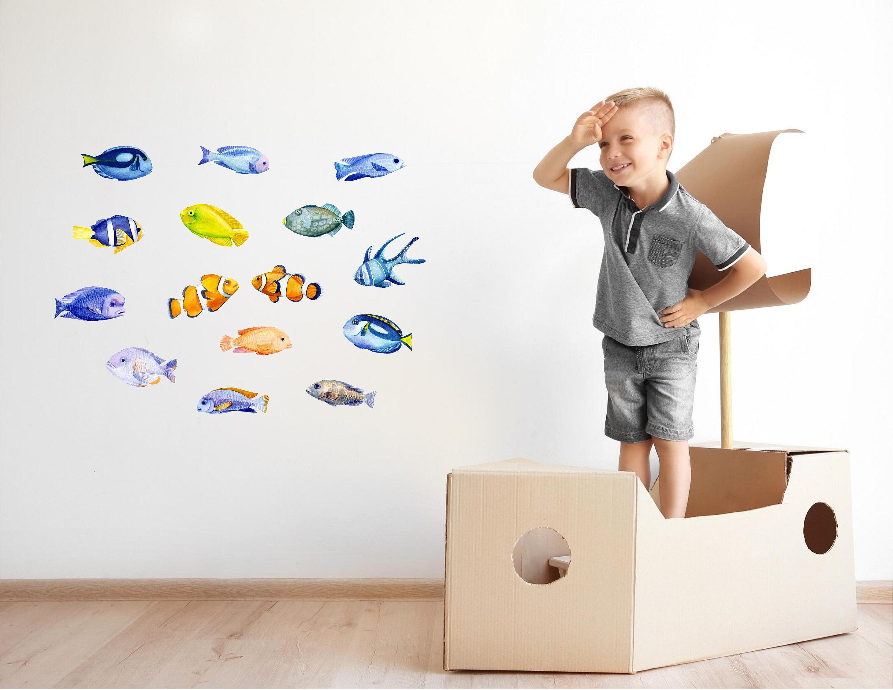 Watercolor Tropical Fish Wall Decal Set #3 Ocean Sea Life Removable Fabric Wall Sticker