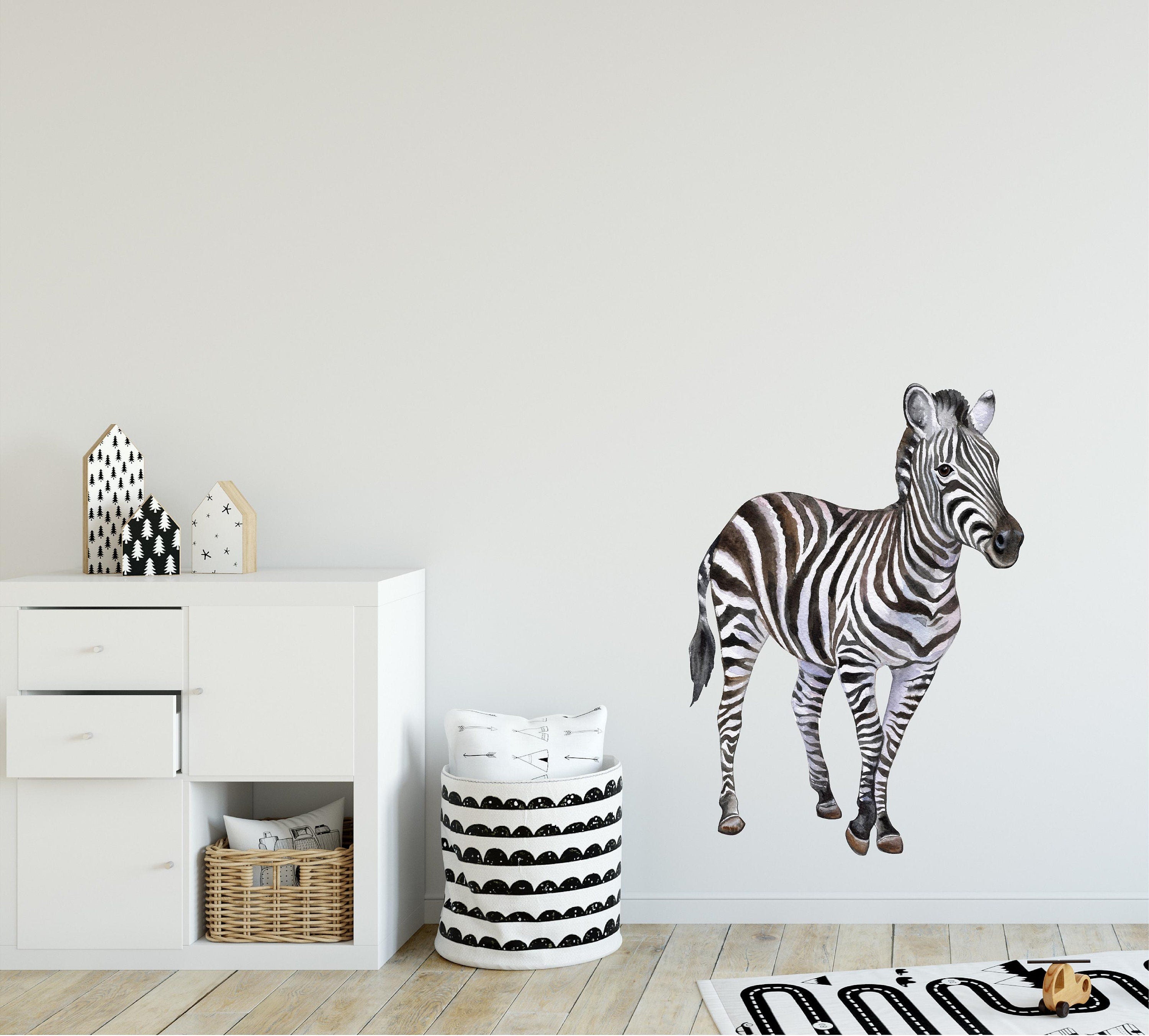 Zebra #2 Wall Decal Safari Animal Wall Sticker Removable Fabric  for Childrens African Safari Kids Peel & Stick Nursery Room Decor