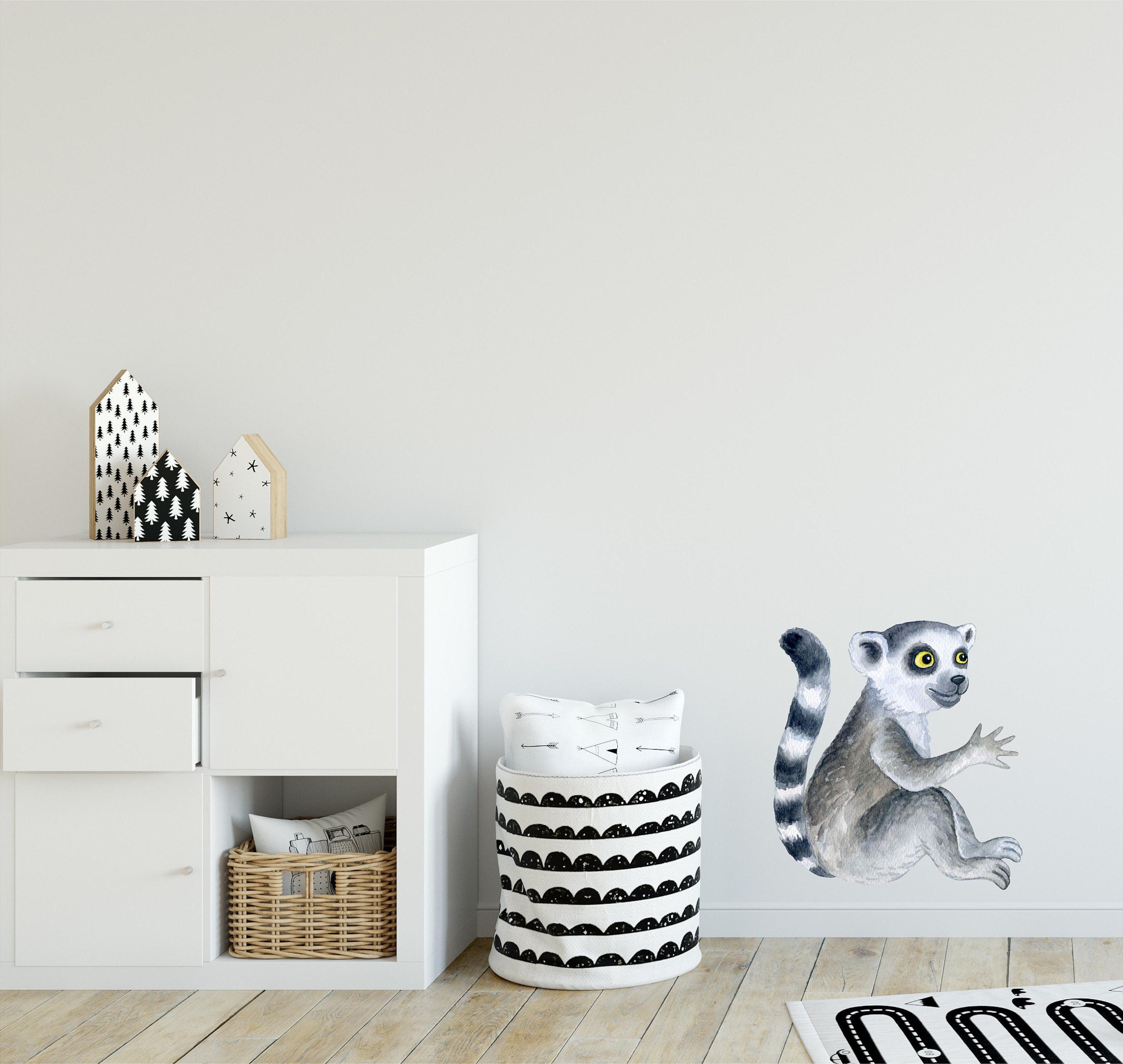 Baby Lemur Wall Decal Safari Animal Wall Sticker Removable Fabric  for Childrens African Safari Kids Peel & Stick Nursery Room Decor