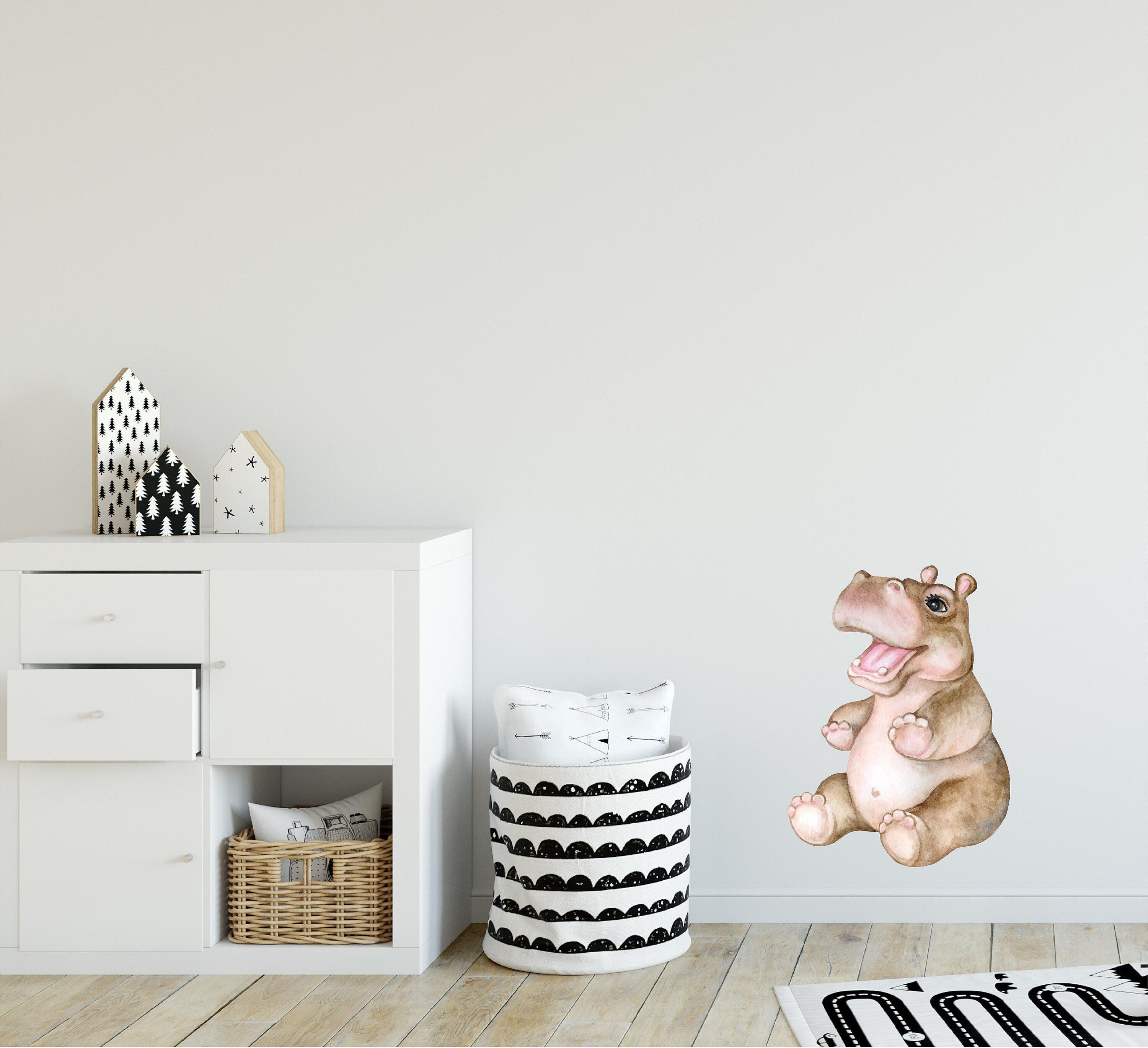 Baby Hippo Wall Decal Safari Animal Wall Sticker Removable Fabric  for Childrens African Safari Kids Peel & Stick Nursery Room Decor