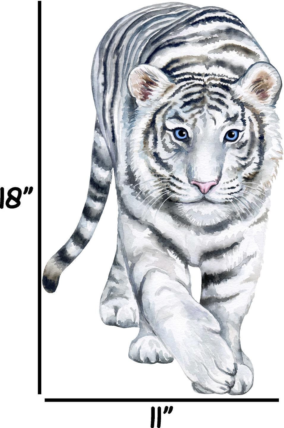 White Tiger Wall Decal Safari Animal Wall Sticker Removable Fabric  for Childrens African Safari Kids Peel & Stick Nursery Room Decor