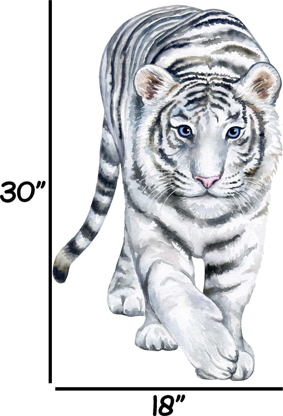 White Tiger Wall Decal Safari Animal Wall Sticker Removable Fabric  for Childrens African Safari Kids Peel & Stick Nursery Room Decor