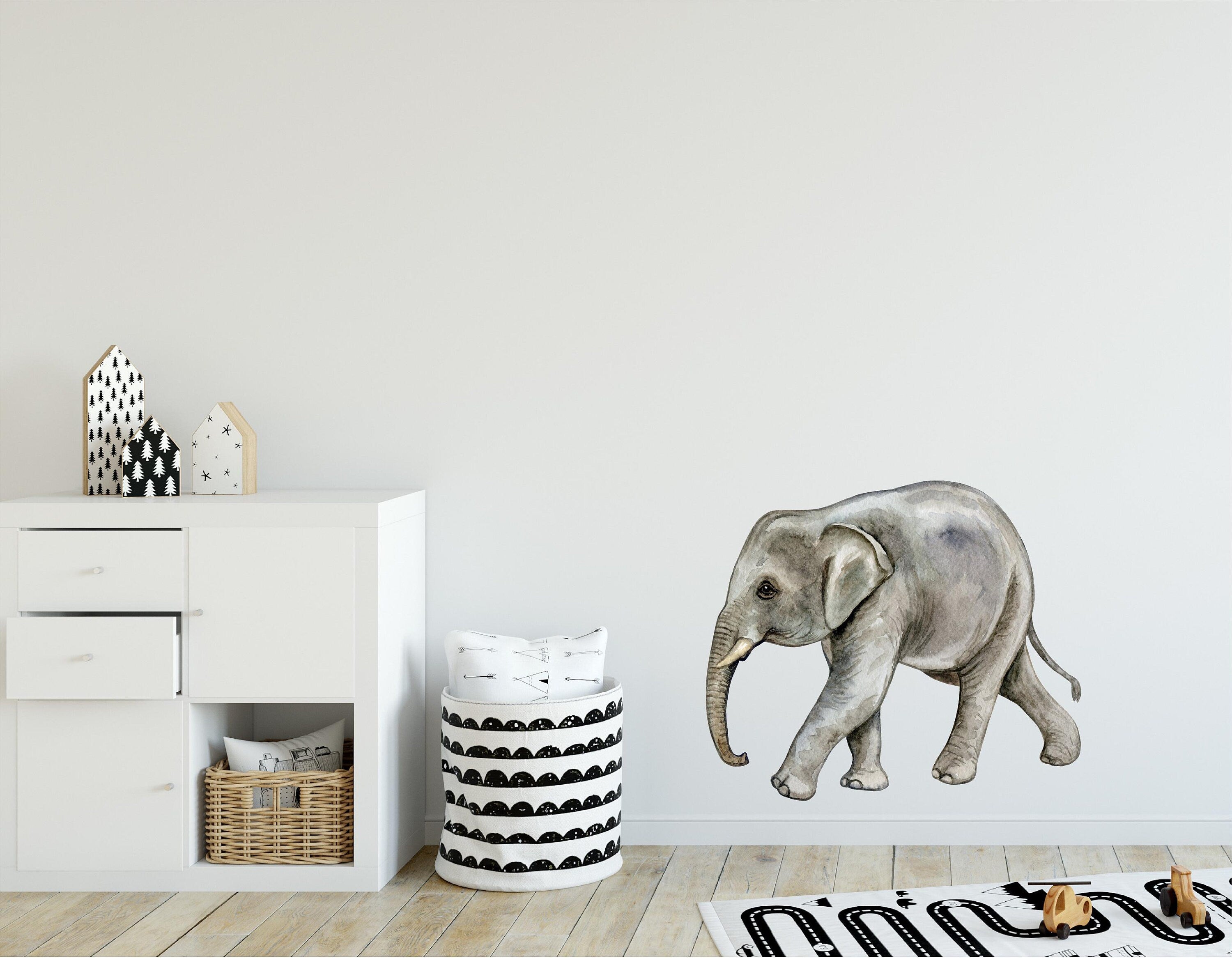 Baby Elephant #1 Wall Decal Safari Animal Wall Sticker Removable Fabric  for Childrens African Safari Kids Nursery Room Decor