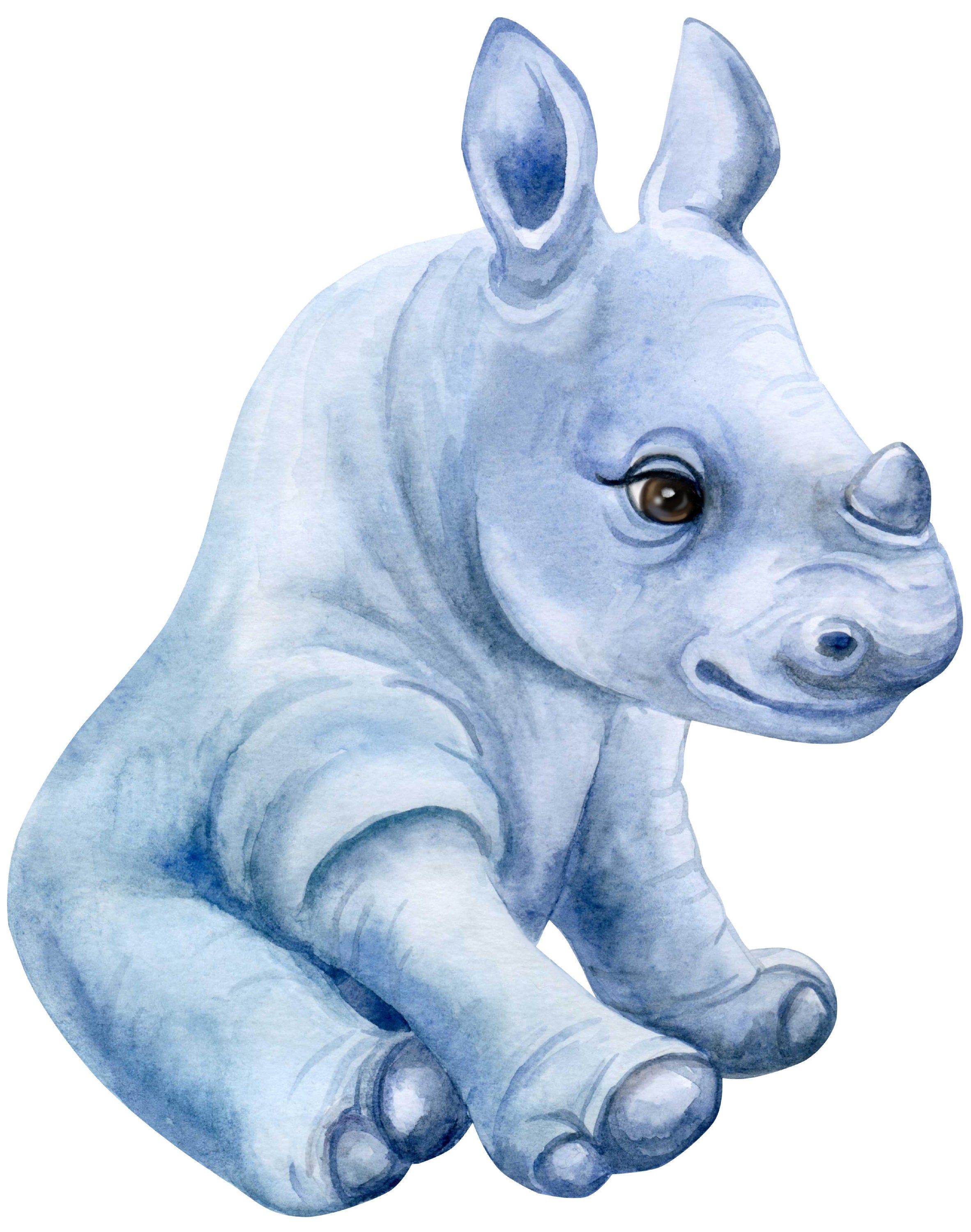 Baby Rhino Wall Decal Safari Animal Wall Sticker Removable Fabric  for Childrens African Safari Kids Peel & Stick Nursery Room Decor
