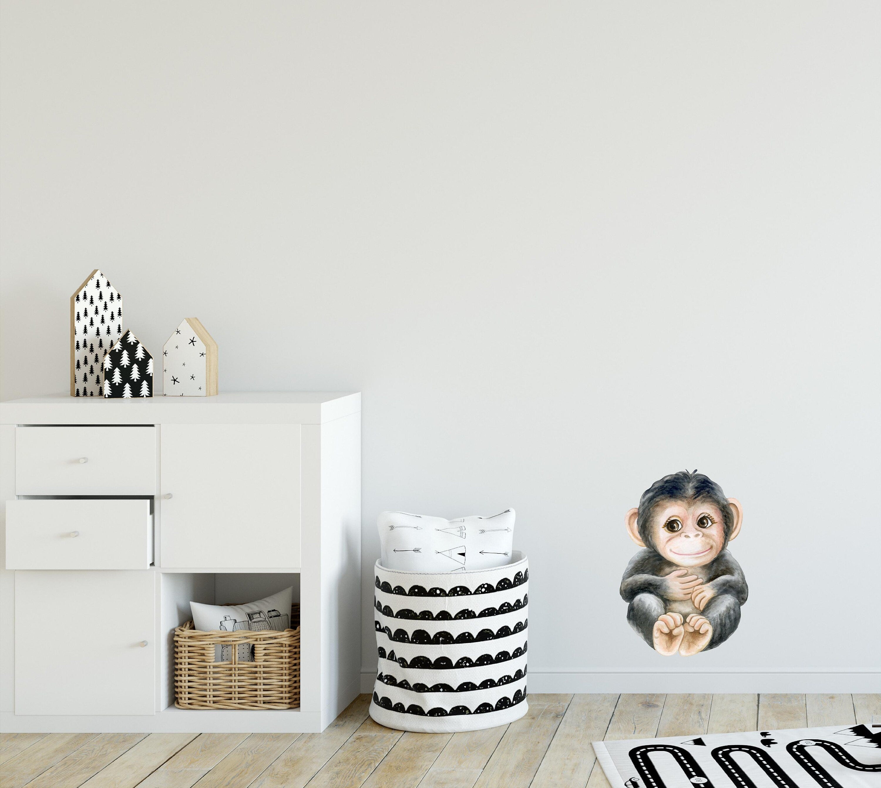 Baby Monkey Wall Decal Safari Animal Wall Sticker Removable Fabric  for Childrens African Safari Kids Peel & Stick Nursery Room Decor