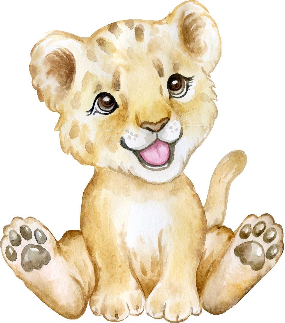 Baby Lion Cub Wall Decal Safari Animal Wall Sticker Removable Fabric  for Childrens African Safari Kids Peel & Stick Nursery Room Decor