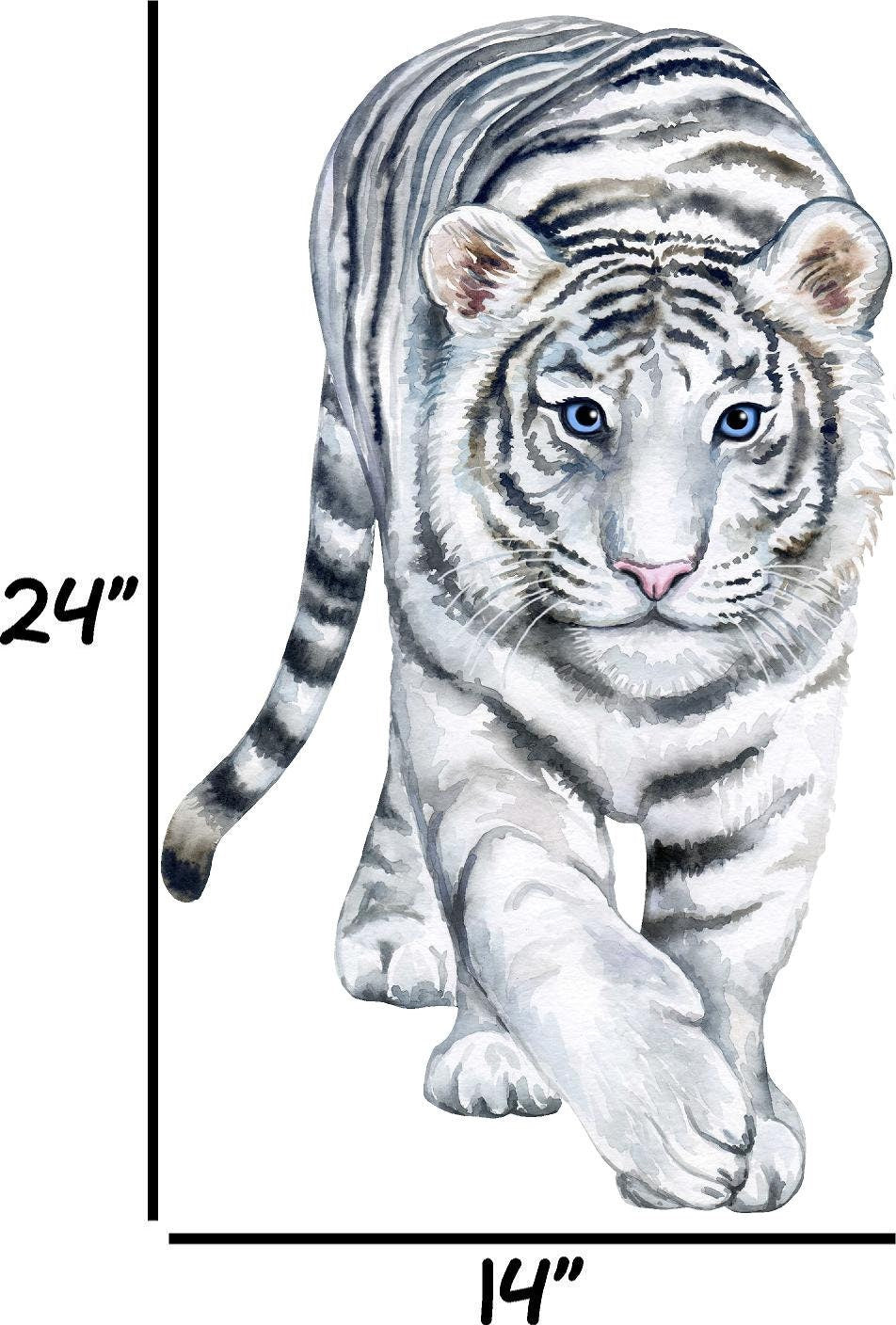 White Tiger Wall Decal Safari Animal Wall Sticker Removable Fabric  for Childrens African Safari Kids Peel & Stick Nursery Room Decor